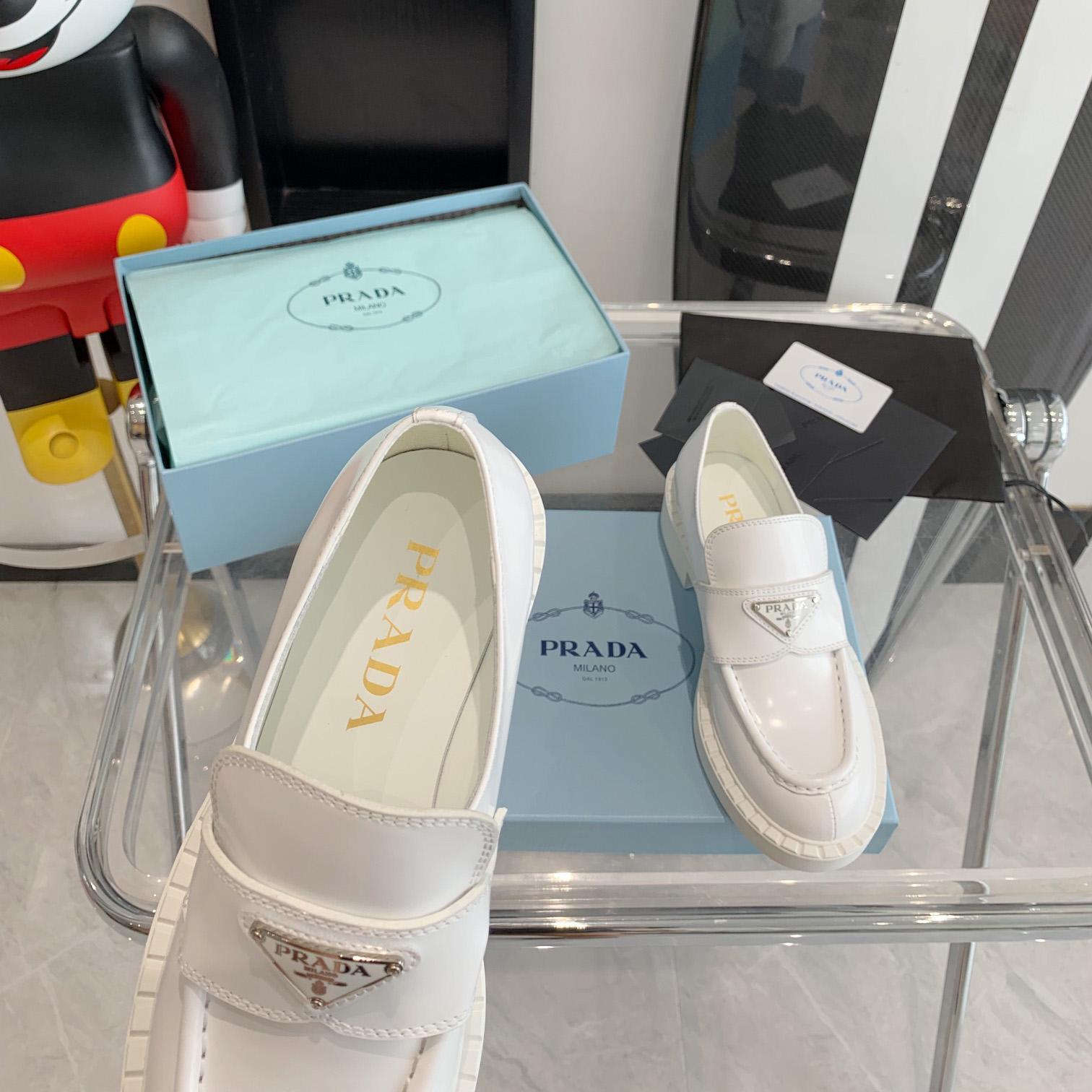 Prada Chocolate Brushed Leather Loafers - FashionPlug