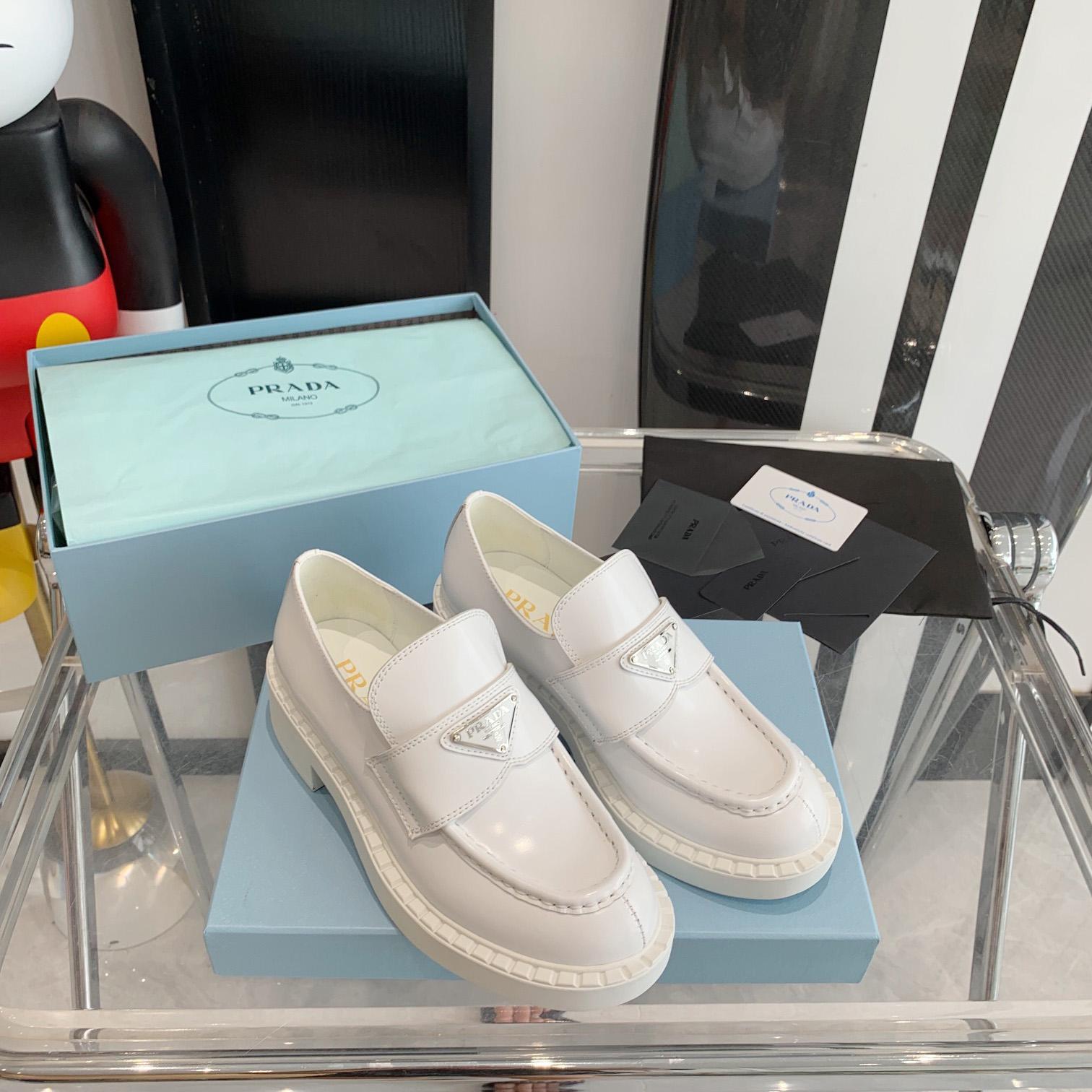 Prada Chocolate Brushed Leather Loafers - FashionPlug