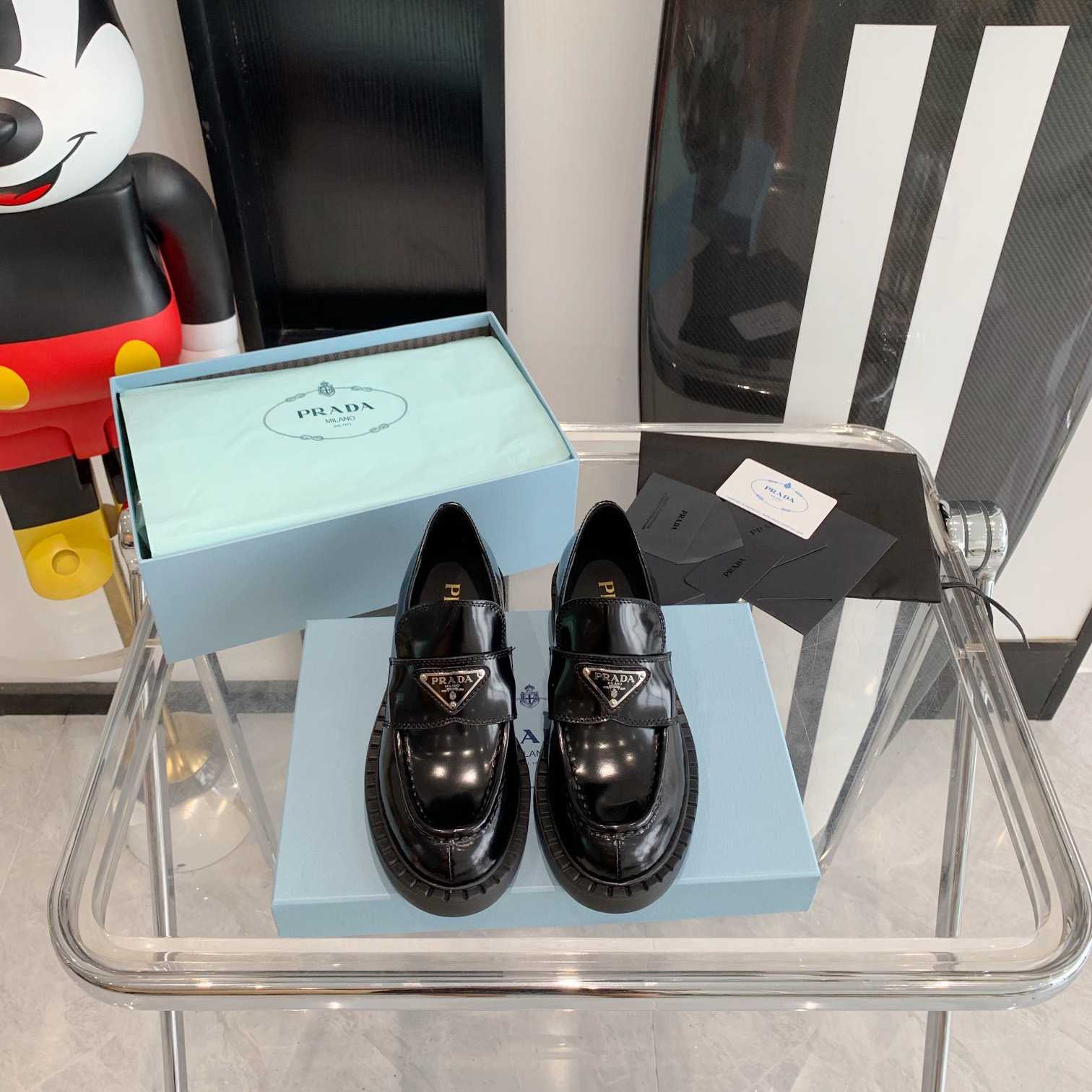 Prada Chocolate Brushed Leather Loafers - FashionPlug
