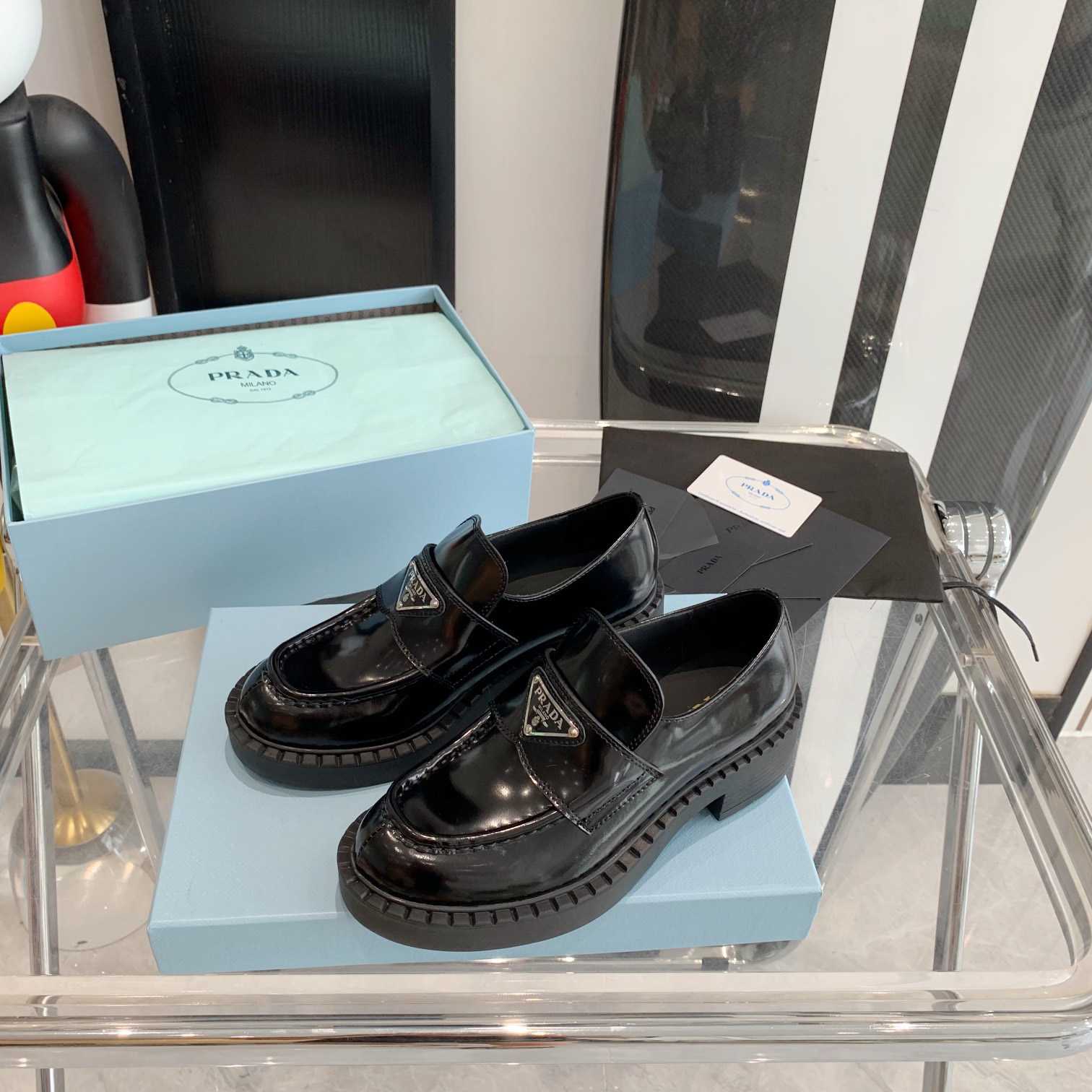 Prada Chocolate Brushed Leather Loafers - FashionPlug