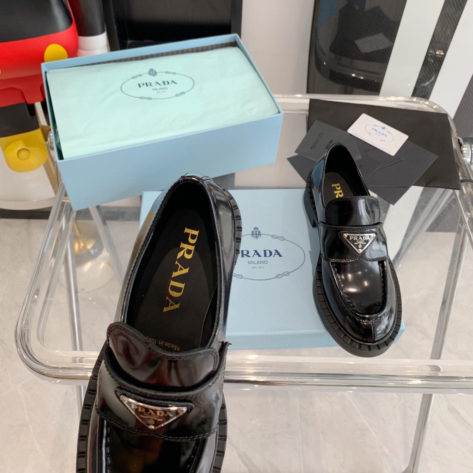 Prada Chocolate Brushed Leather Loafers - FashionPlug