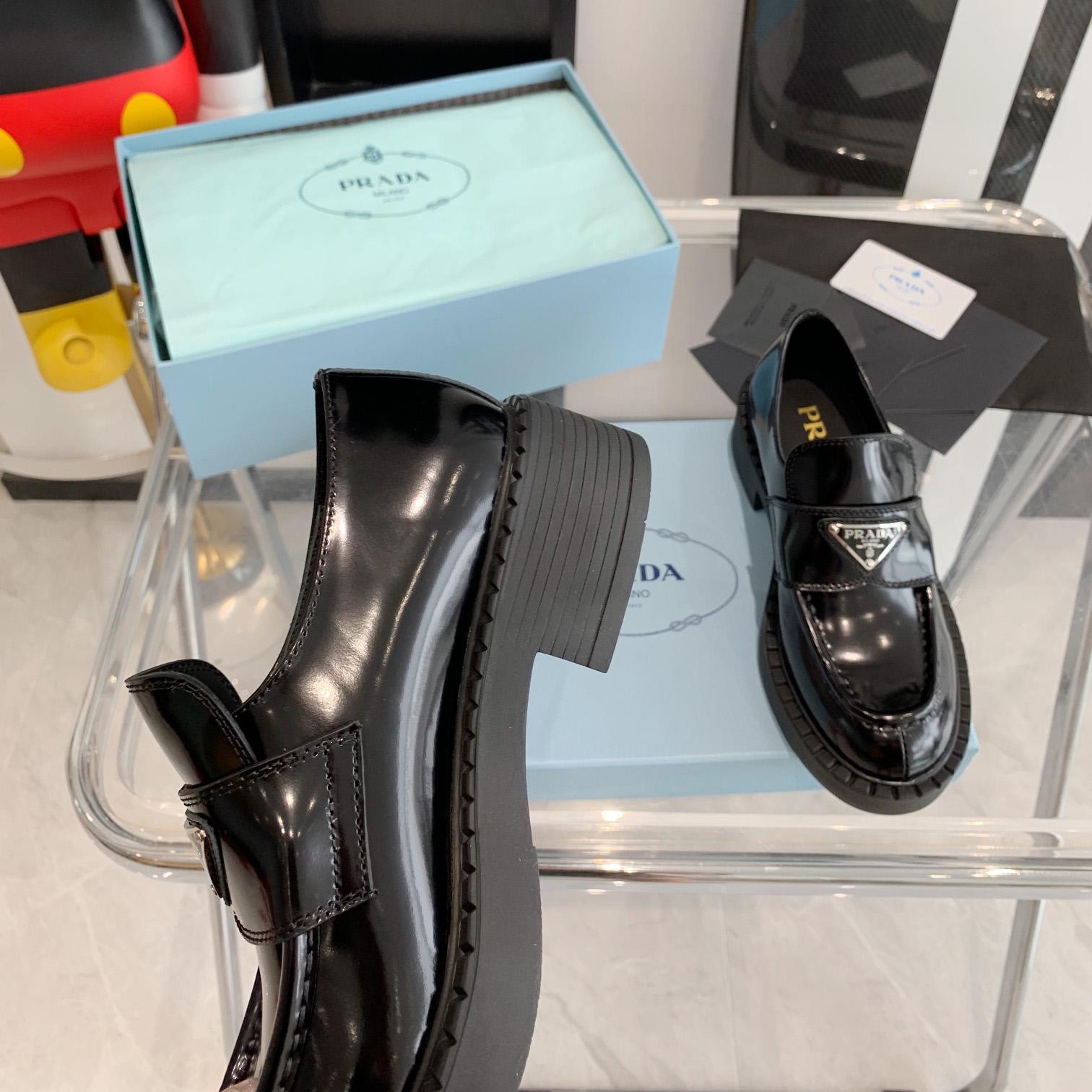 Prada Chocolate Brushed Leather Loafers - FashionPlug