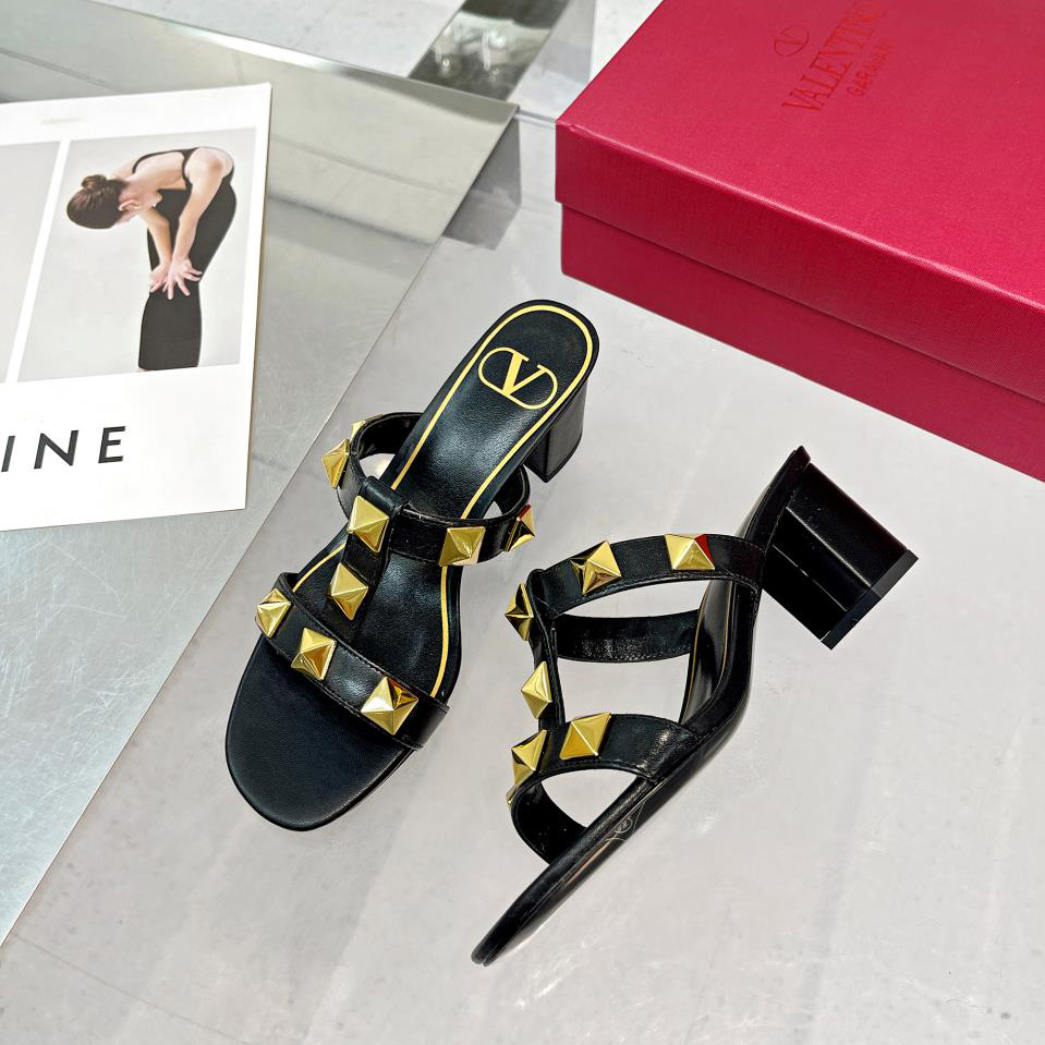 Valenti Roman Stud Calfskin Slide Sandal   60mm - FashionPlug