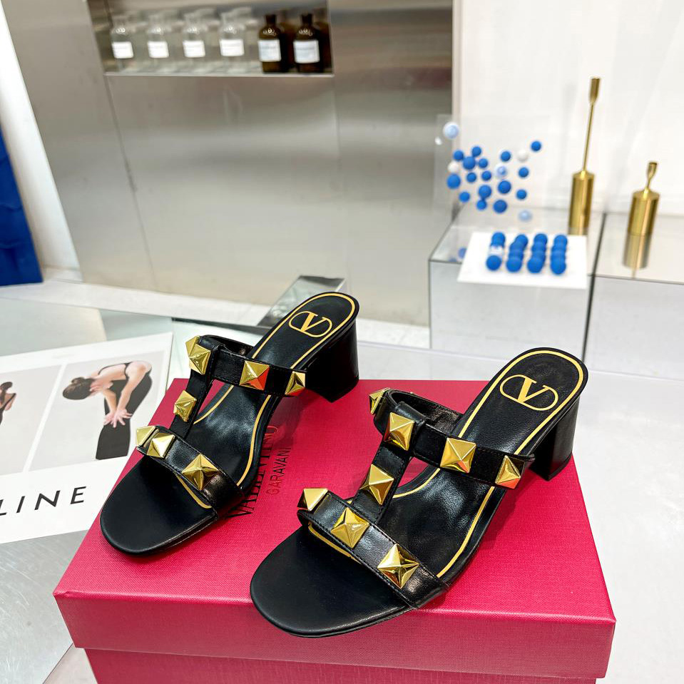 Valenti Roman Stud Calfskin Slide Sandal   60mm - FashionPlug