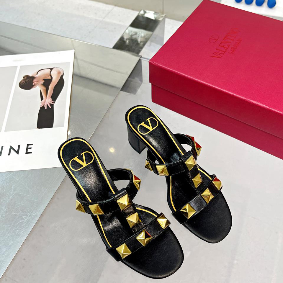 Valenti Roman Stud Calfskin Slide Sandal   60mm - FashionPlug