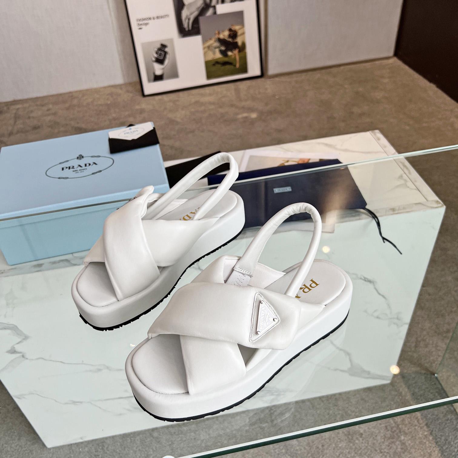Prada Soft Padded Nappa Leather Wedge Sandals - FashionPlug