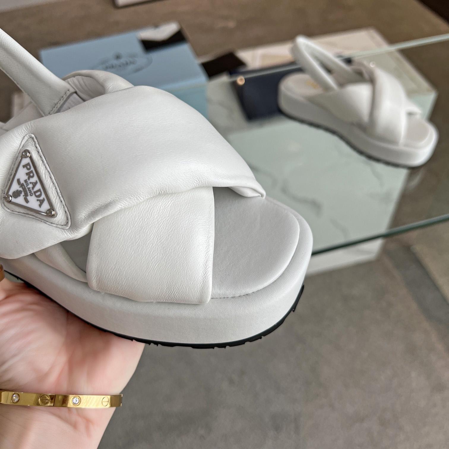 Prada Soft Padded Nappa Leather Wedge Sandals - FashionPlug