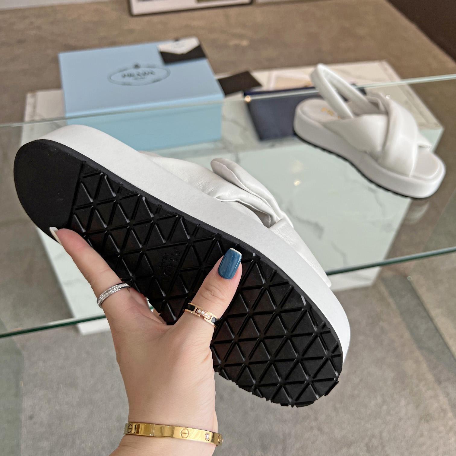 Prada Soft Padded Nappa Leather Wedge Sandals - FashionPlug