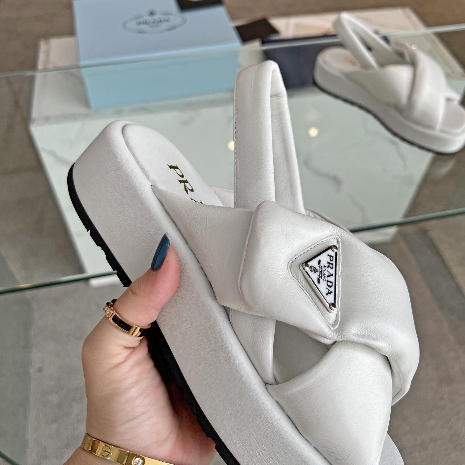 Prada Soft Padded Nappa Leather Wedge Sandals - FashionPlug