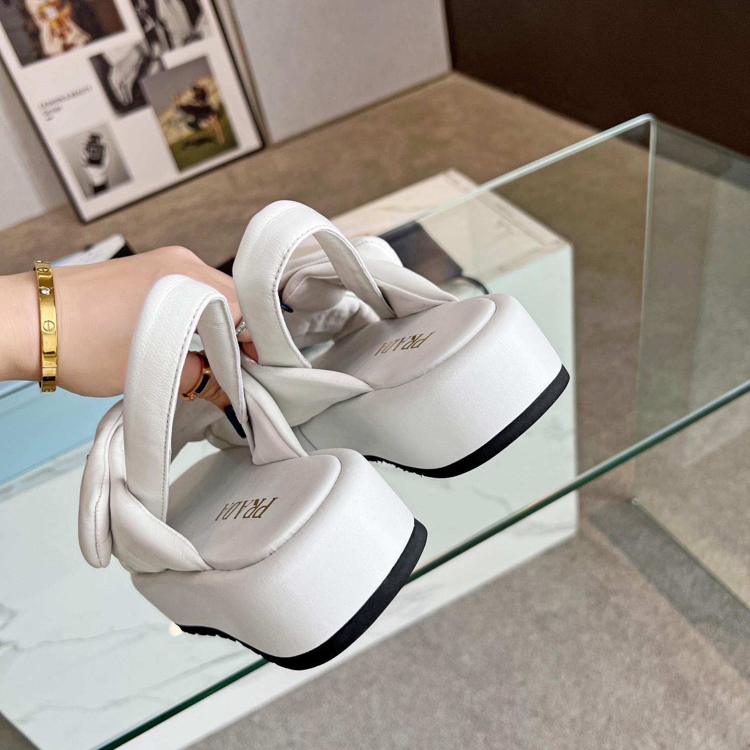 Prada Soft Padded Nappa Leather Wedge Sandals - FashionPlug
