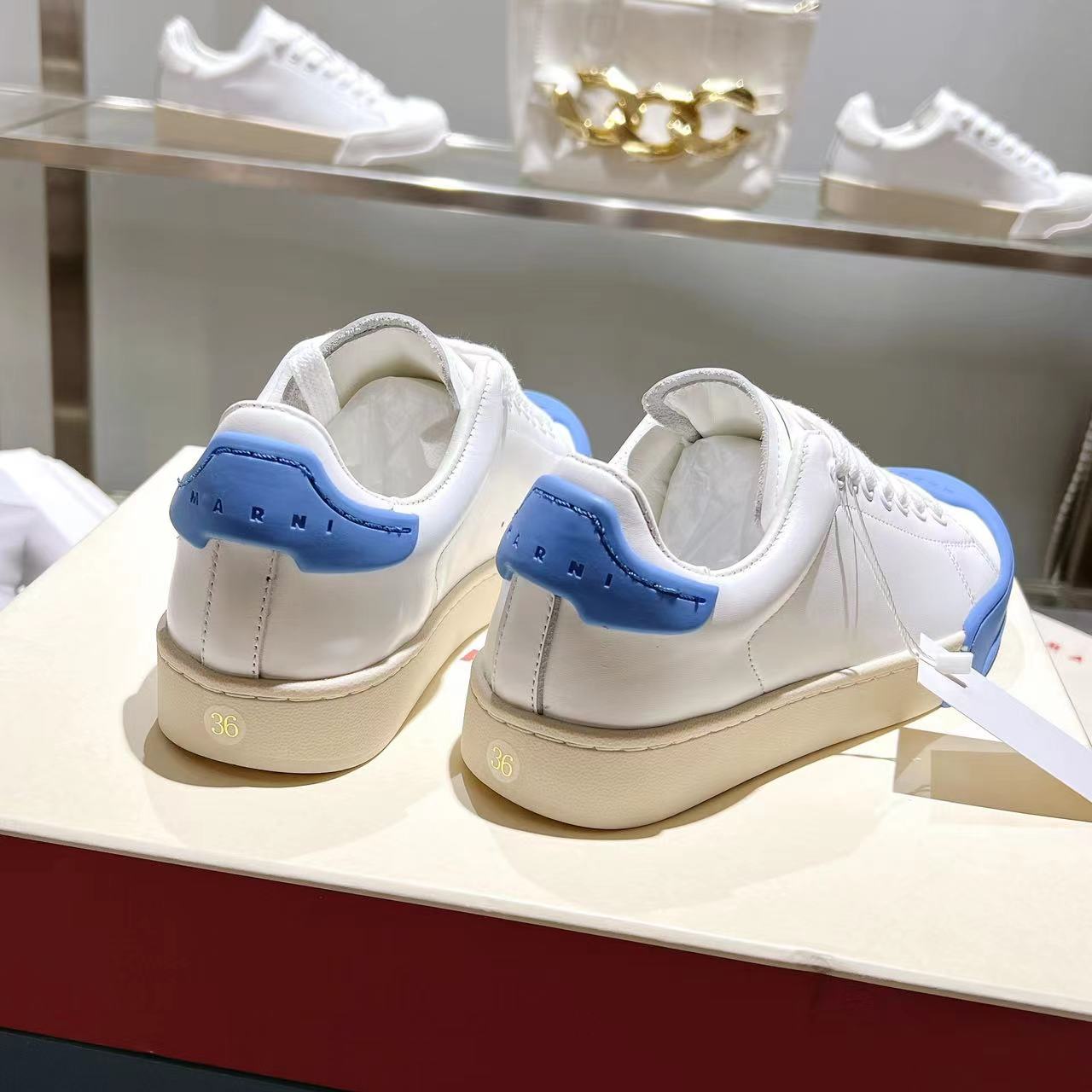 Marni Dada Bumper Sneaker In White And Blue Leather - FashionPlug