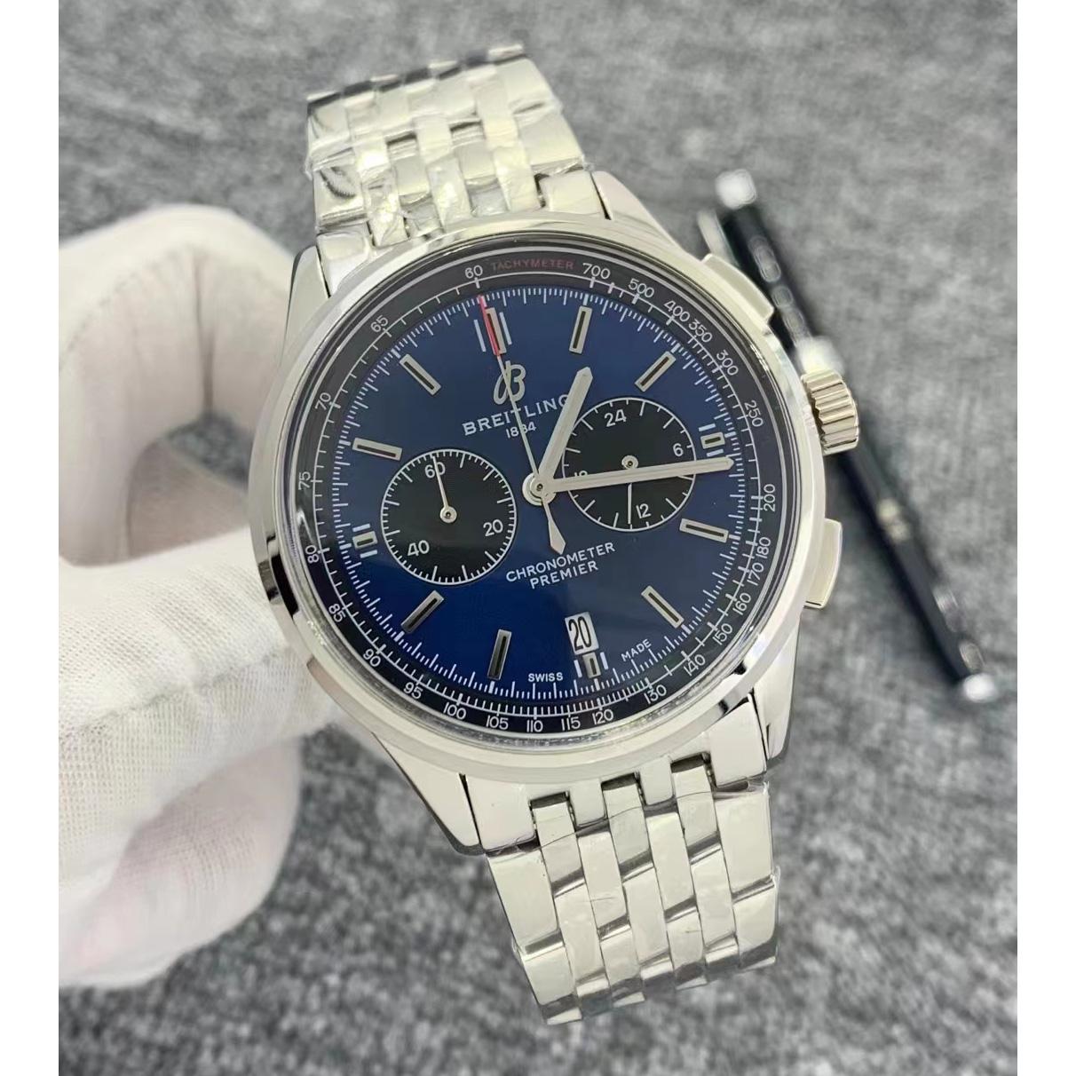 Breitling Premier B01 Chronograph 42 Blue Dial Stainless Steel Men's Watch  - FashionPlug