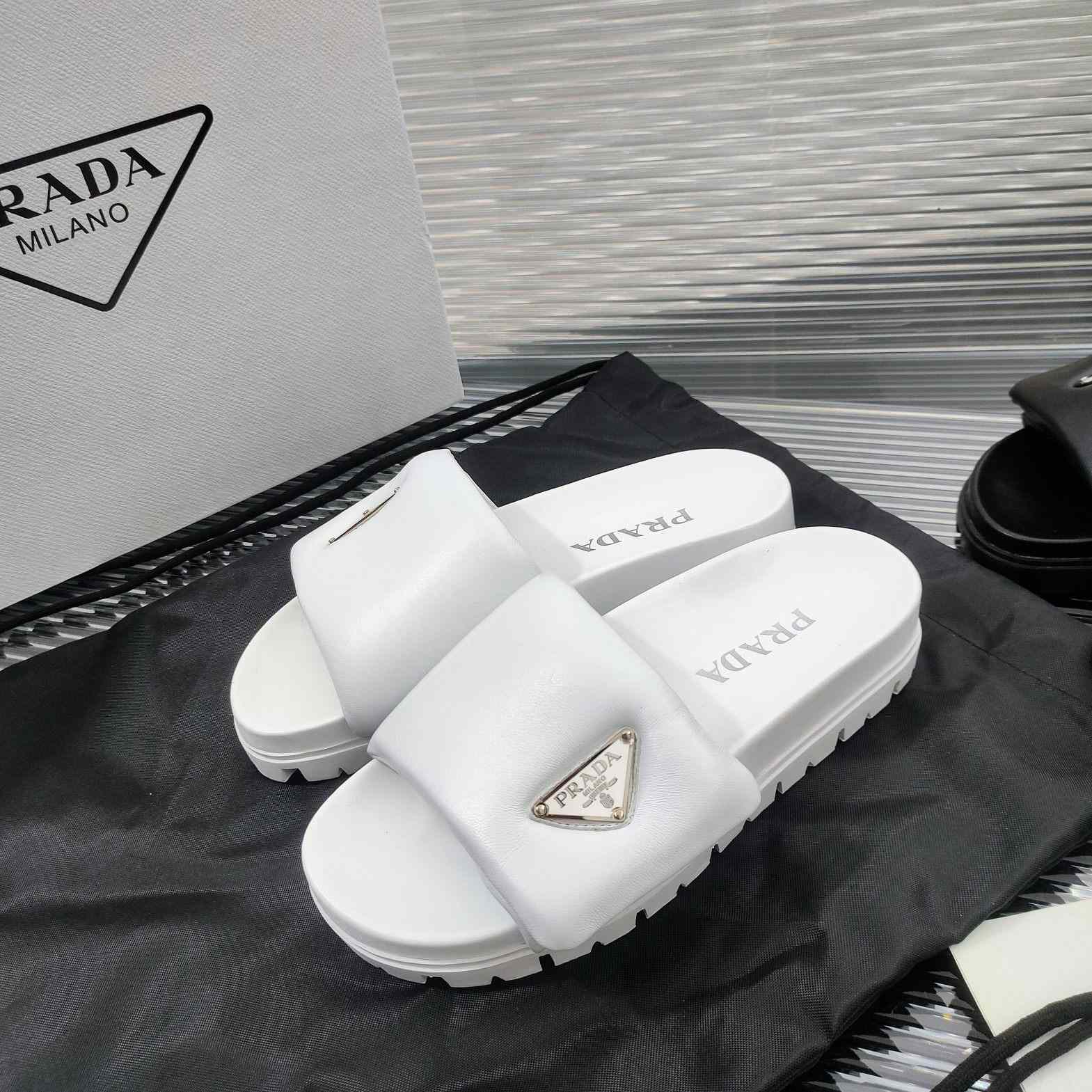 Prada Soft Padded Nappa Leather Slides - FashionPlug