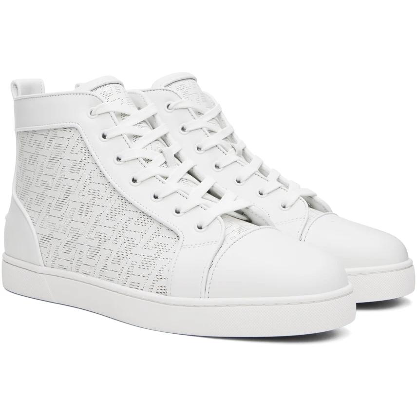 Christian Louboutin High-Top Sneakers - Perforated Calf Leather Techno CL And Nappa Leather - Bianco - FashionPlug