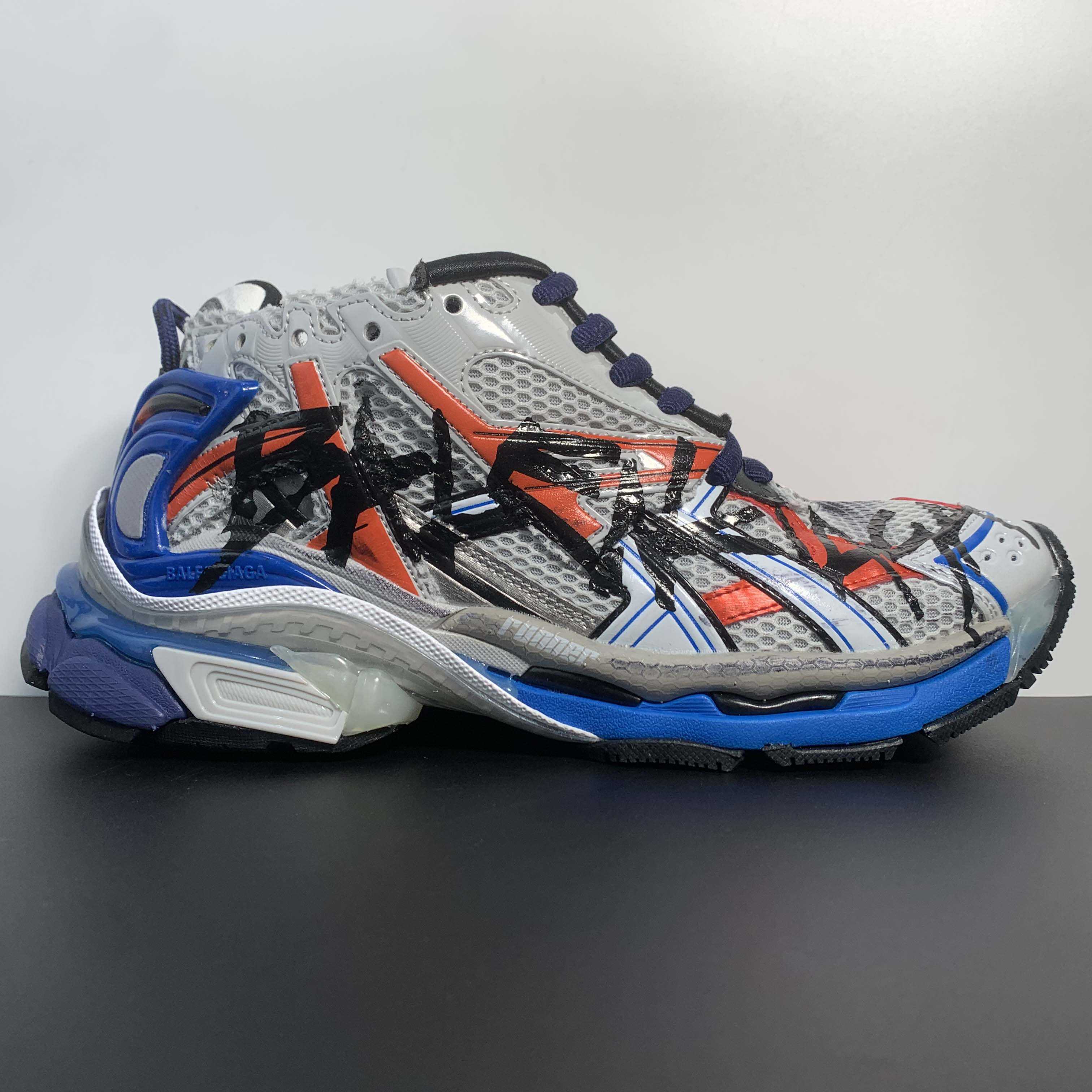 Balenciaga Runner Graffiti Sneaker In Blue - FashionPlug