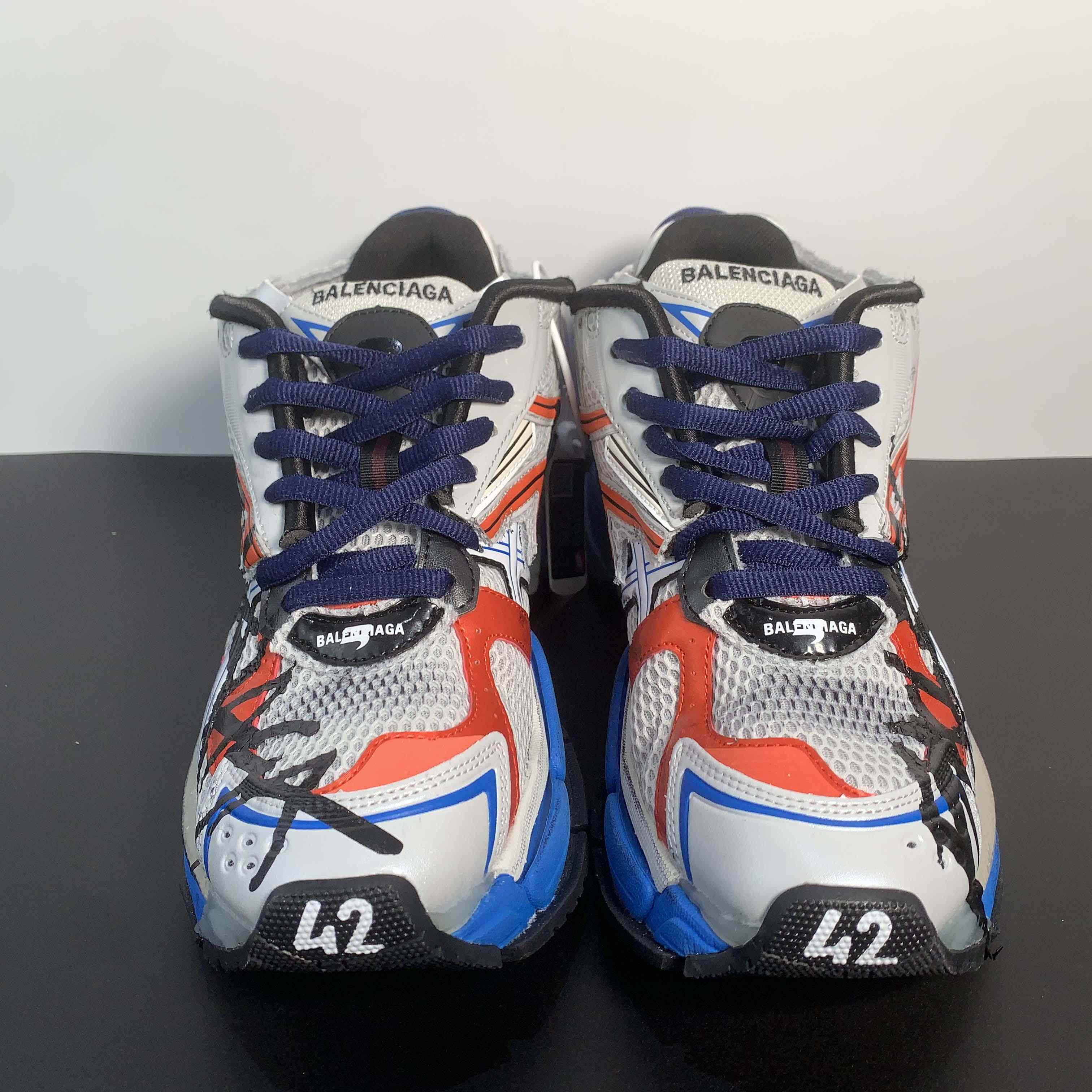 Balenciaga Runner Graffiti Sneaker In Blue - FashionPlug