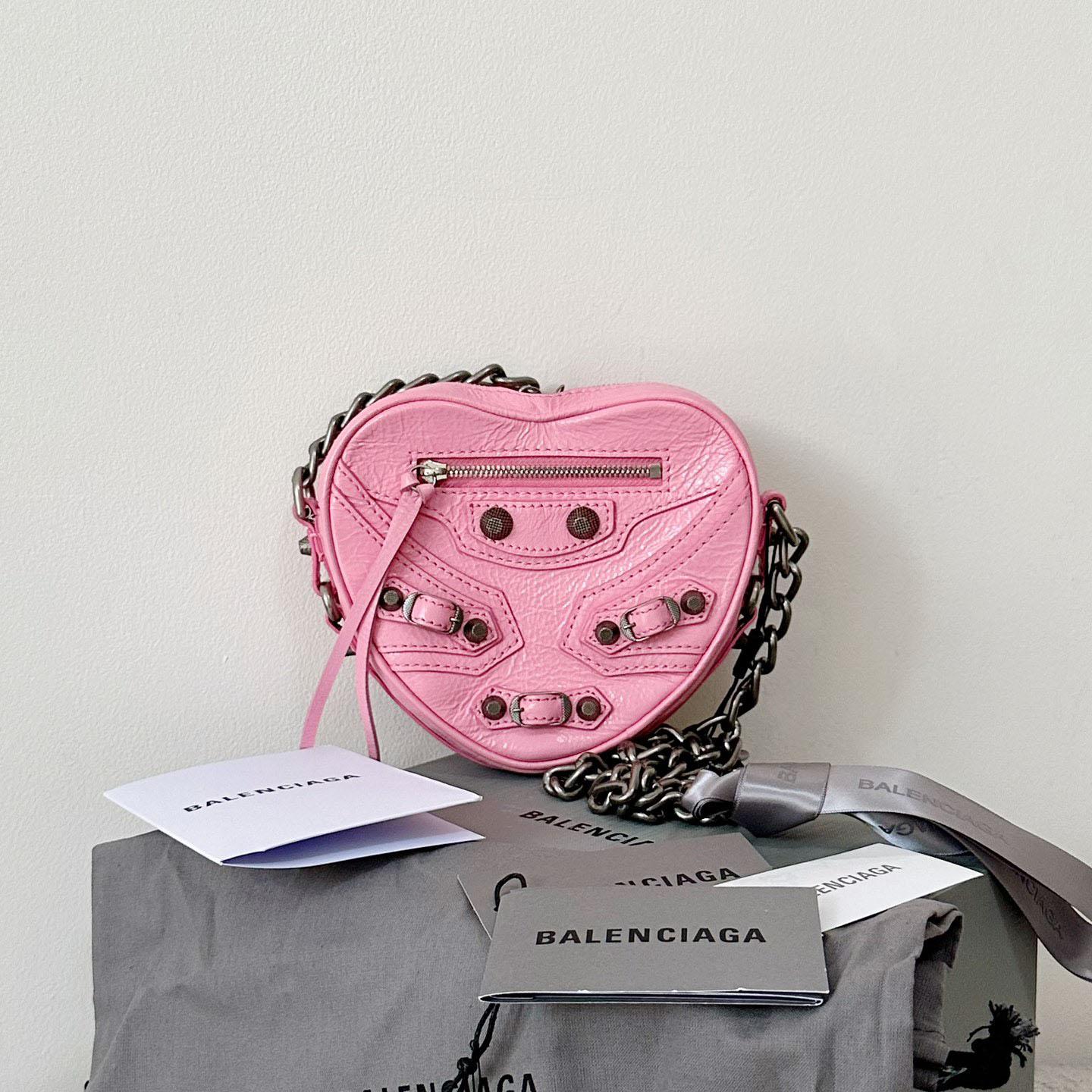 Balenciaga Le Cagole Heart Mini Bag In Pink  (16-12.7-4.5cm) - FashionPlug