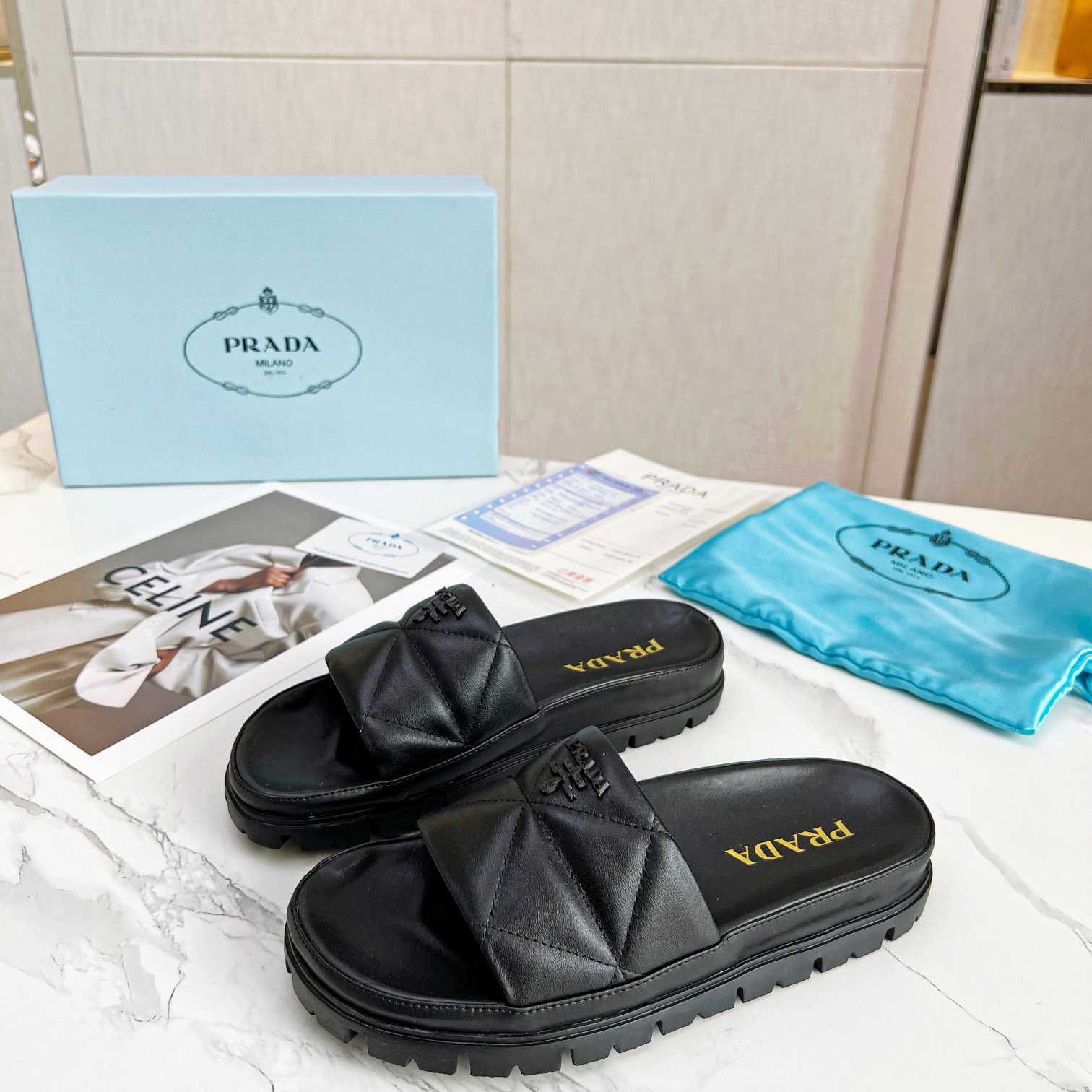 Prada Quilted Nappa Leather Slides - FashionPlug