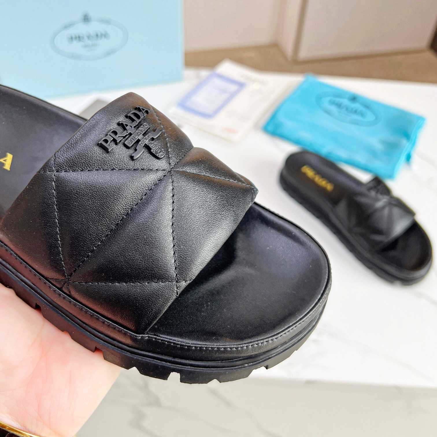 Prada Quilted Nappa Leather Slides - FashionPlug
