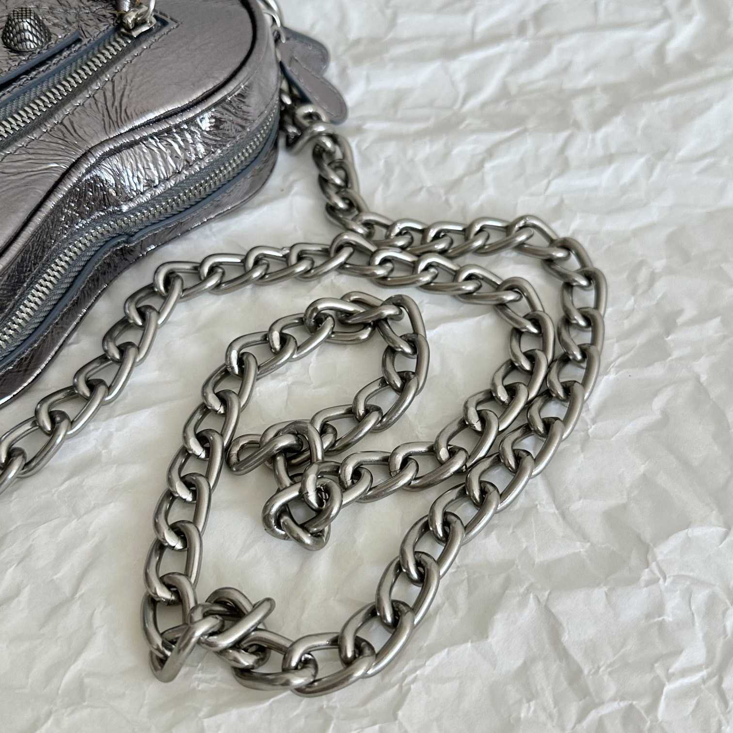 Balenciaga Le Cagole Heart Mini Bag Metallized In Silver (16-12.7-4.5cm) - FashionPlug