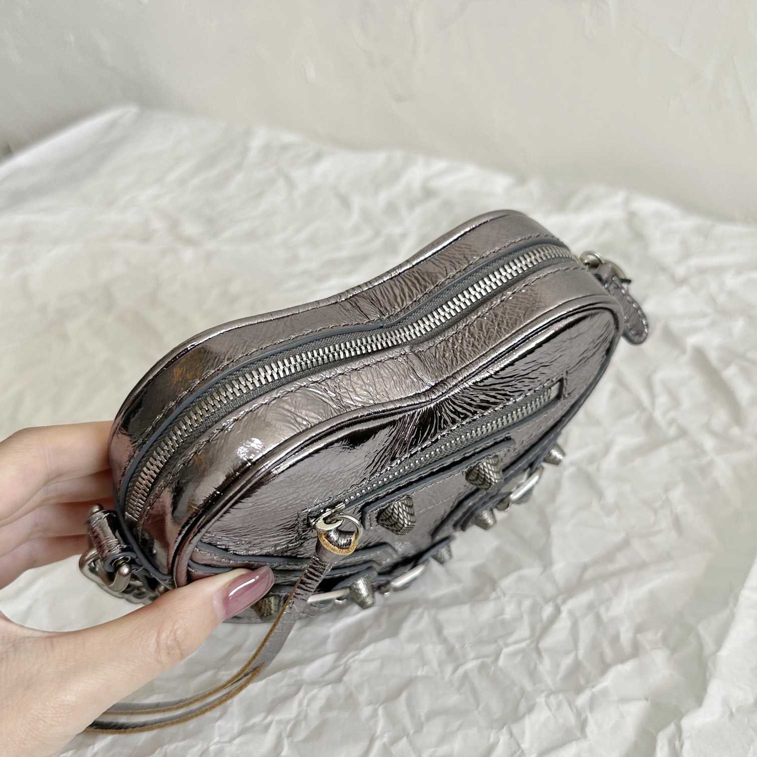 Balenciaga Le Cagole Heart Mini Bag Metallized In Silver (16-12.7-4.5cm) - FashionPlug