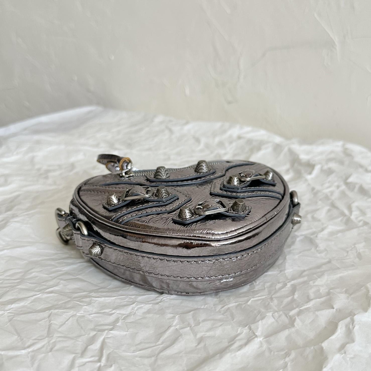 Balenciaga Le Cagole Heart Mini Bag Metallized In Silver (16-12.7-4.5cm) - FashionPlug