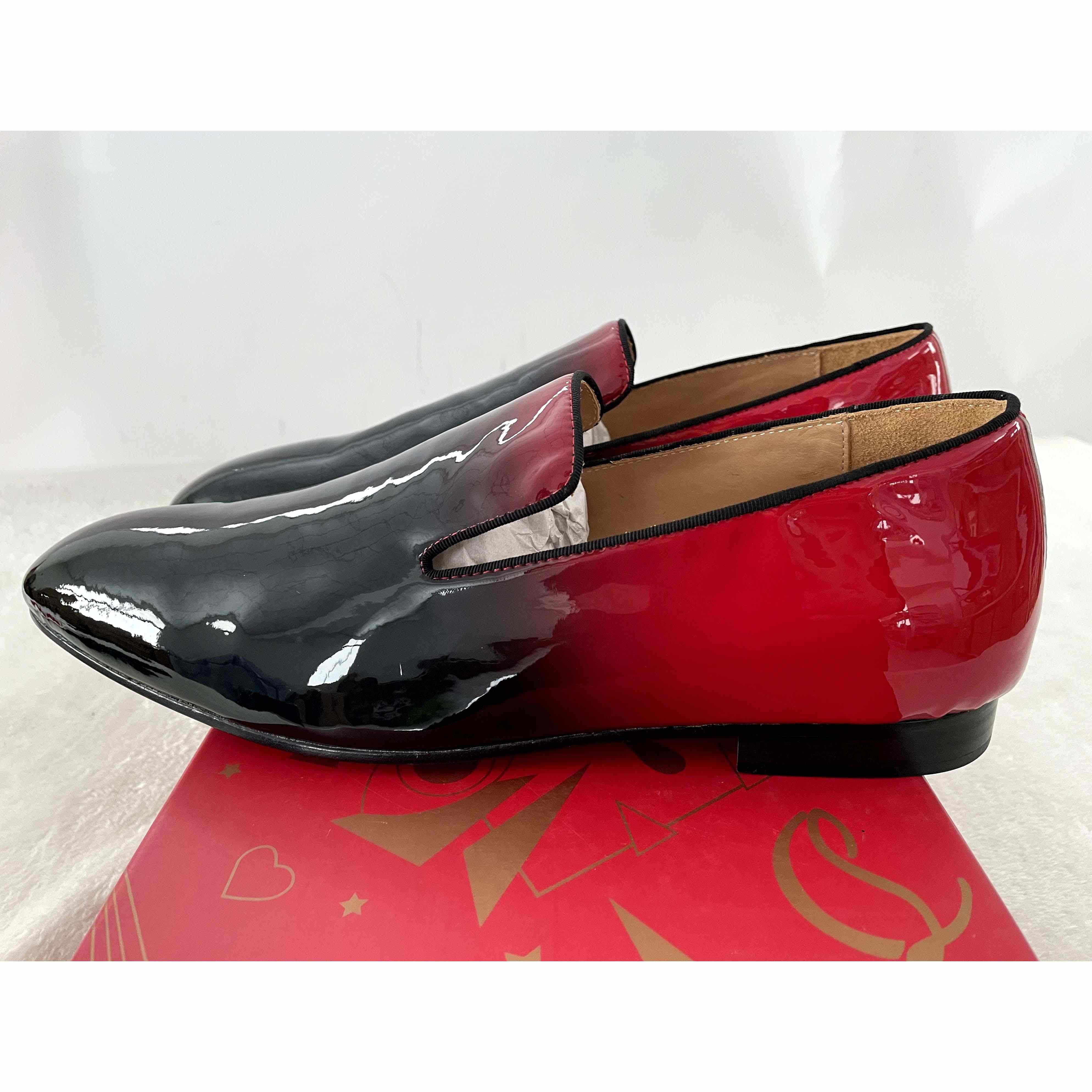 Christian Louboutin Black Red Patent leather Loafers Dress Shoes - FashionPlug