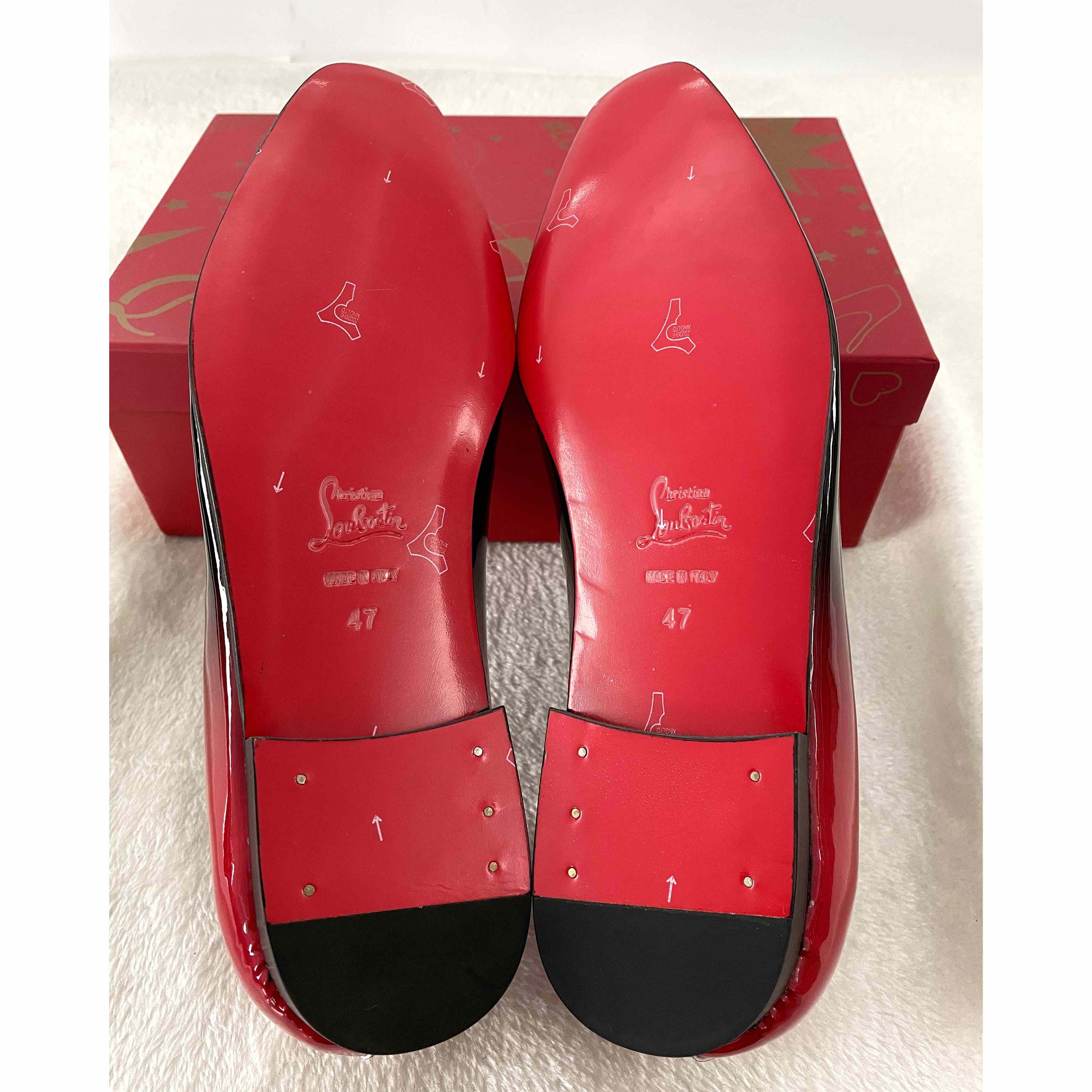 Christian Louboutin Black Red Patent leather Loafers Dress Shoes - FashionPlug