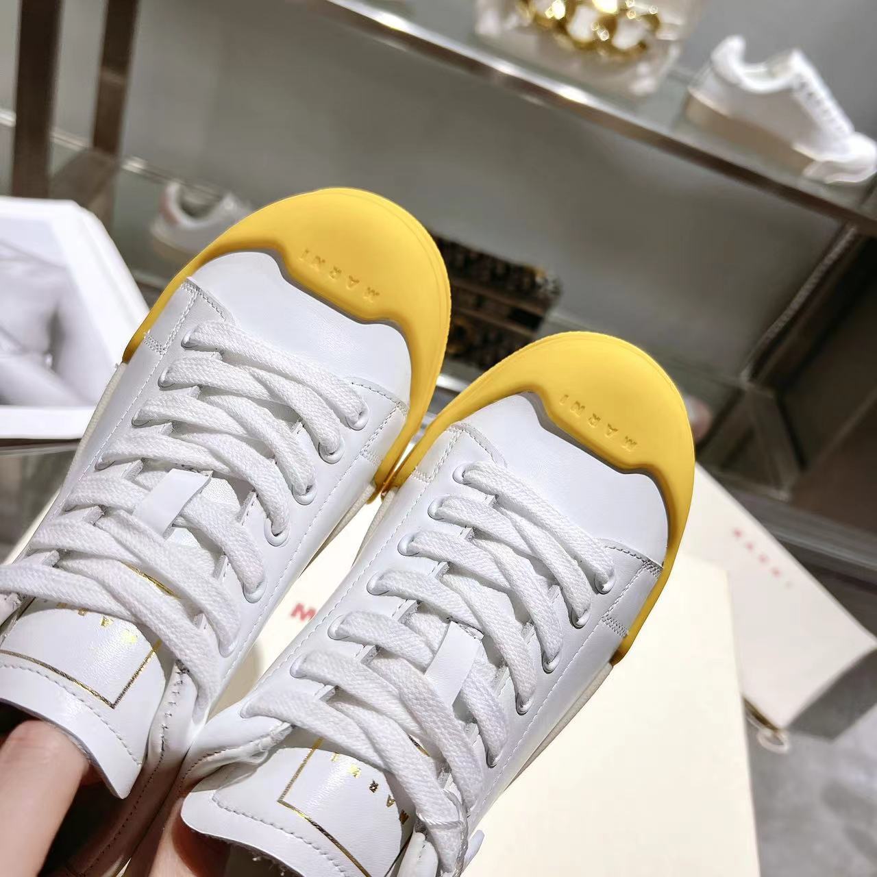 Marni Dada Bumper Sneaker In White And Yellow Leather - FashionPlug
