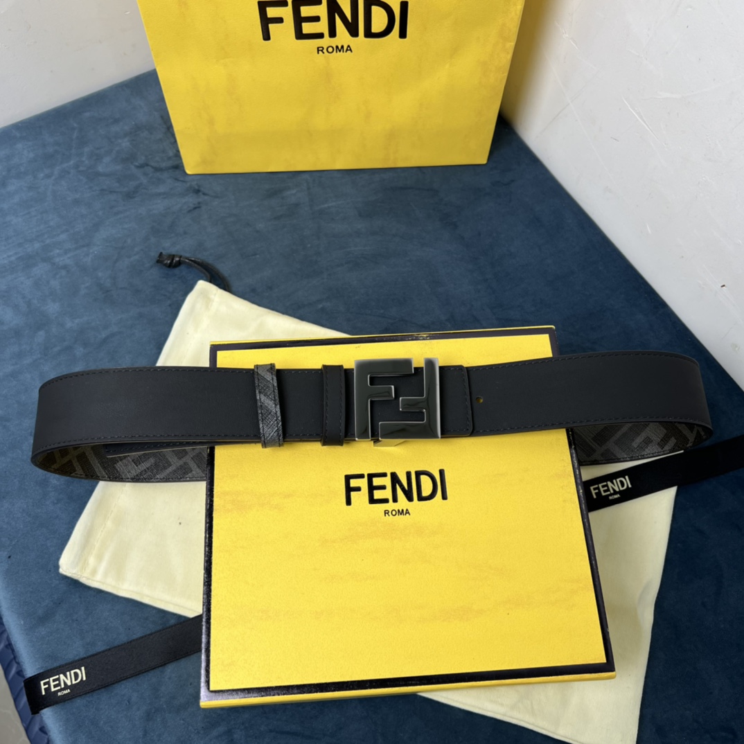 Fendi Reversible Black Leather Belt  - FashionPlug