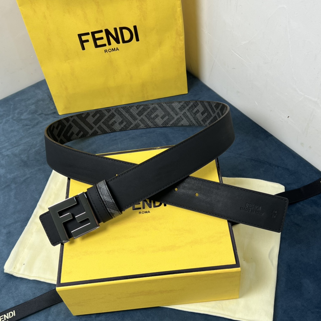 Fendi Reversible Black Leather Belt  - FashionPlug