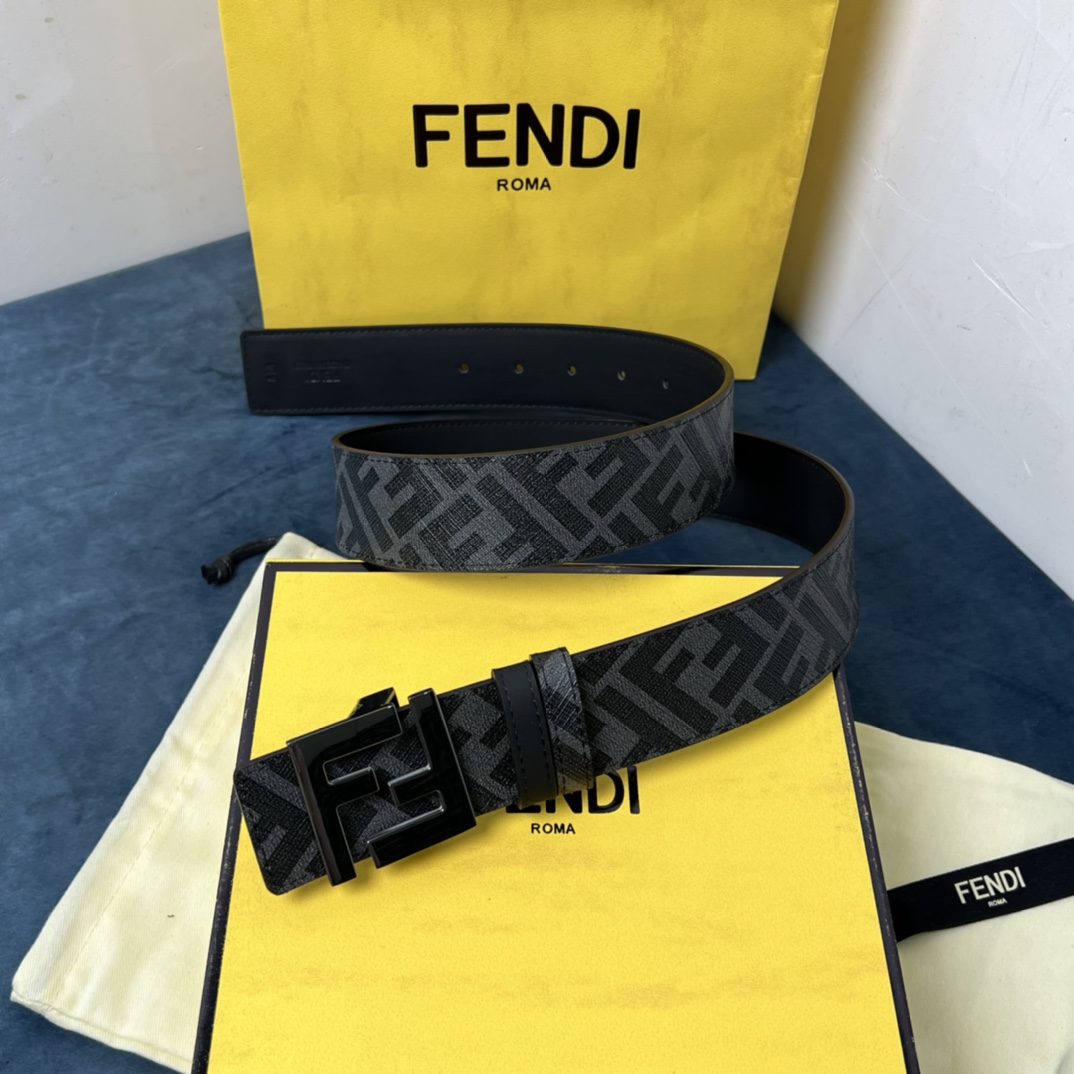 Fendi Reversible Black Leather Belt  - FashionPlug