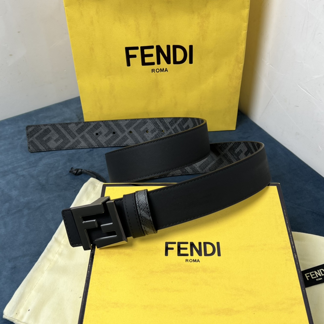 Fendi Reversible Black Leather Belt  - FashionPlug