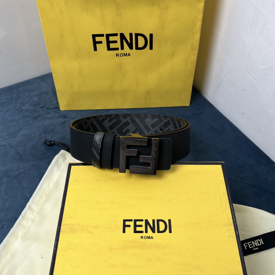 Fendi Reversible Black Leather Belt  - FashionPlug
