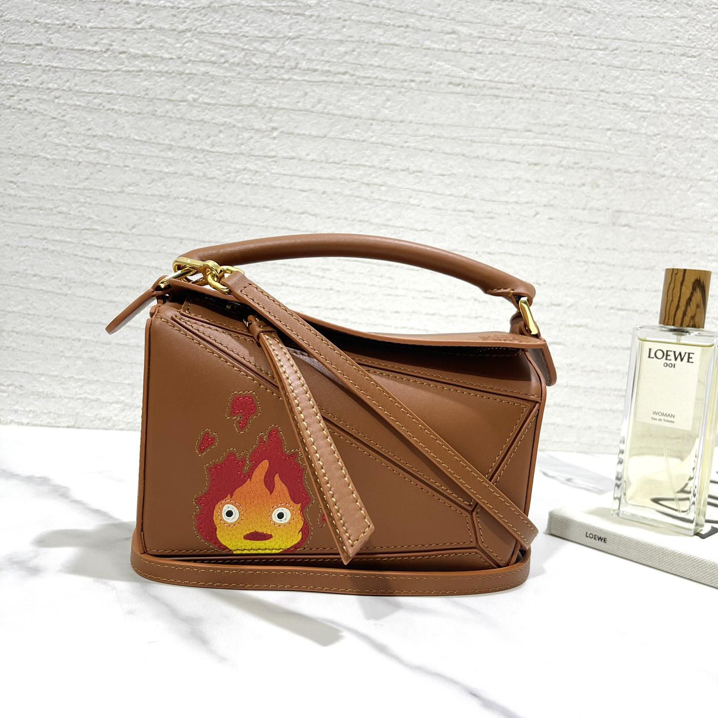 Loewe Calcifer Mini Puzzle Bag In Satin Calfskin And Crystal - FashionPlug