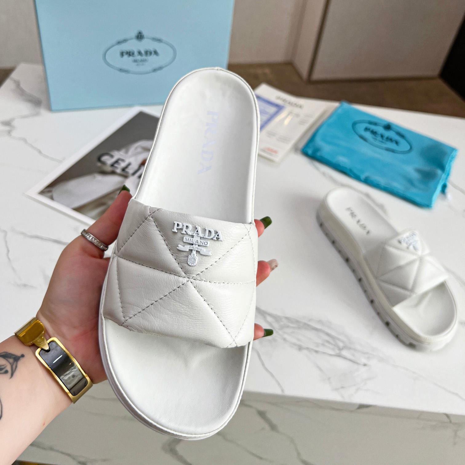 Prada Quilted Nappa Leather Slides - FashionPlug