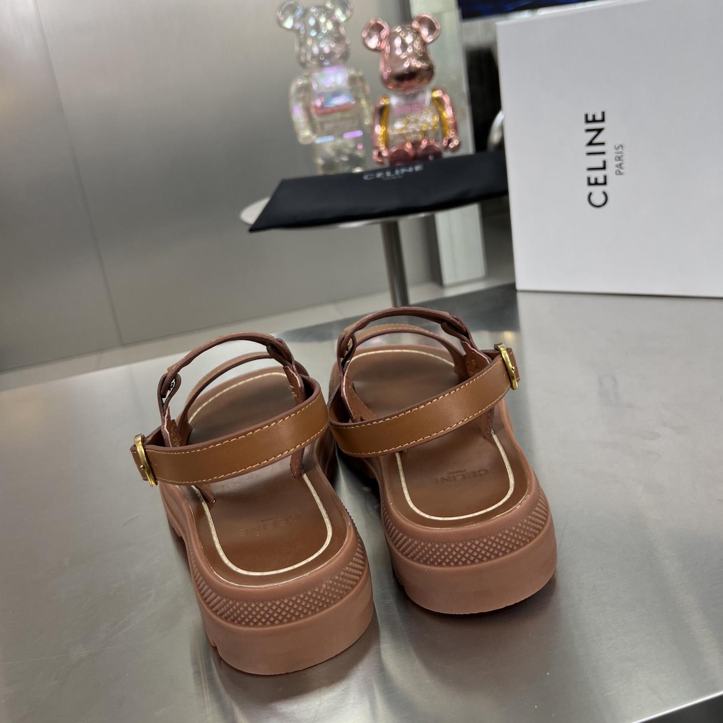 Celine Clea Triomphe Sandal In Vegetable - Tanned Calfskin - FashionPlug