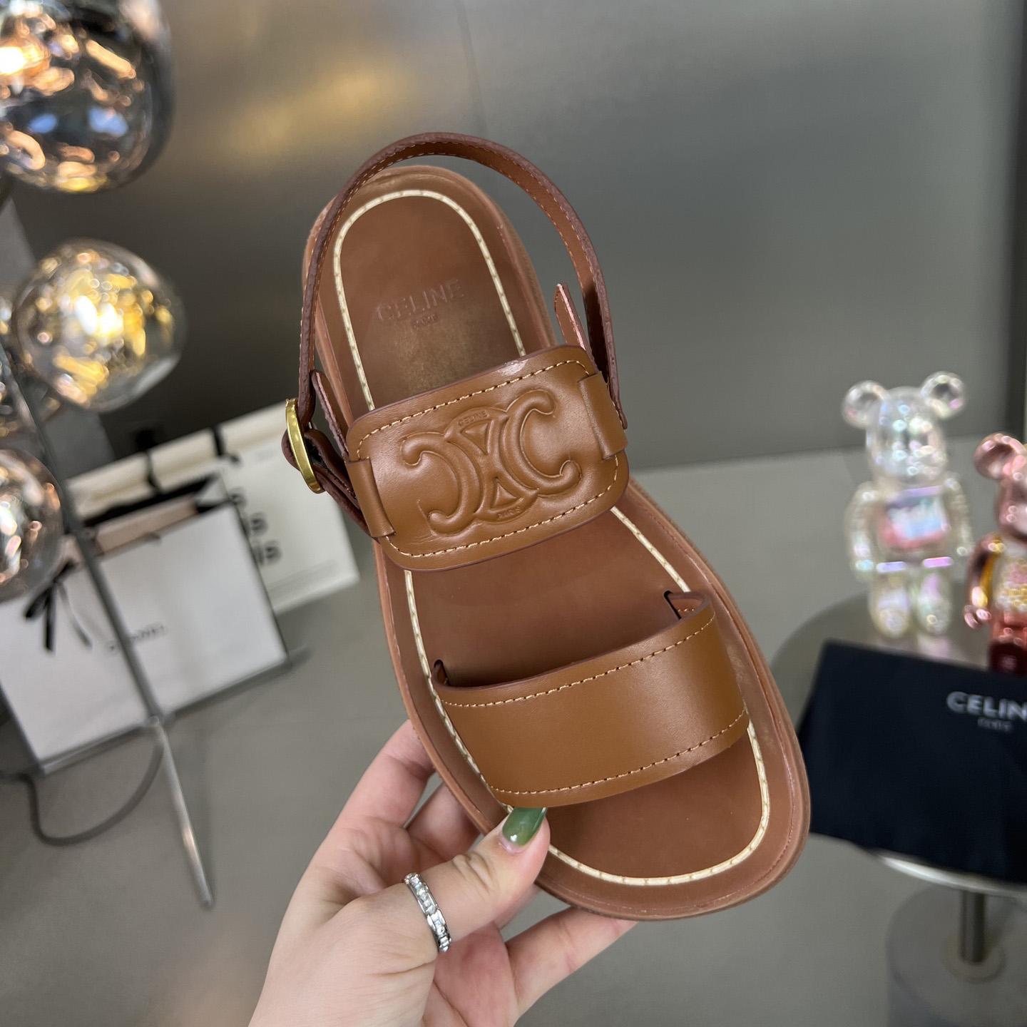 Celine Clea Triomphe Sandal In Vegetable - Tanned Calfskin - FashionPlug