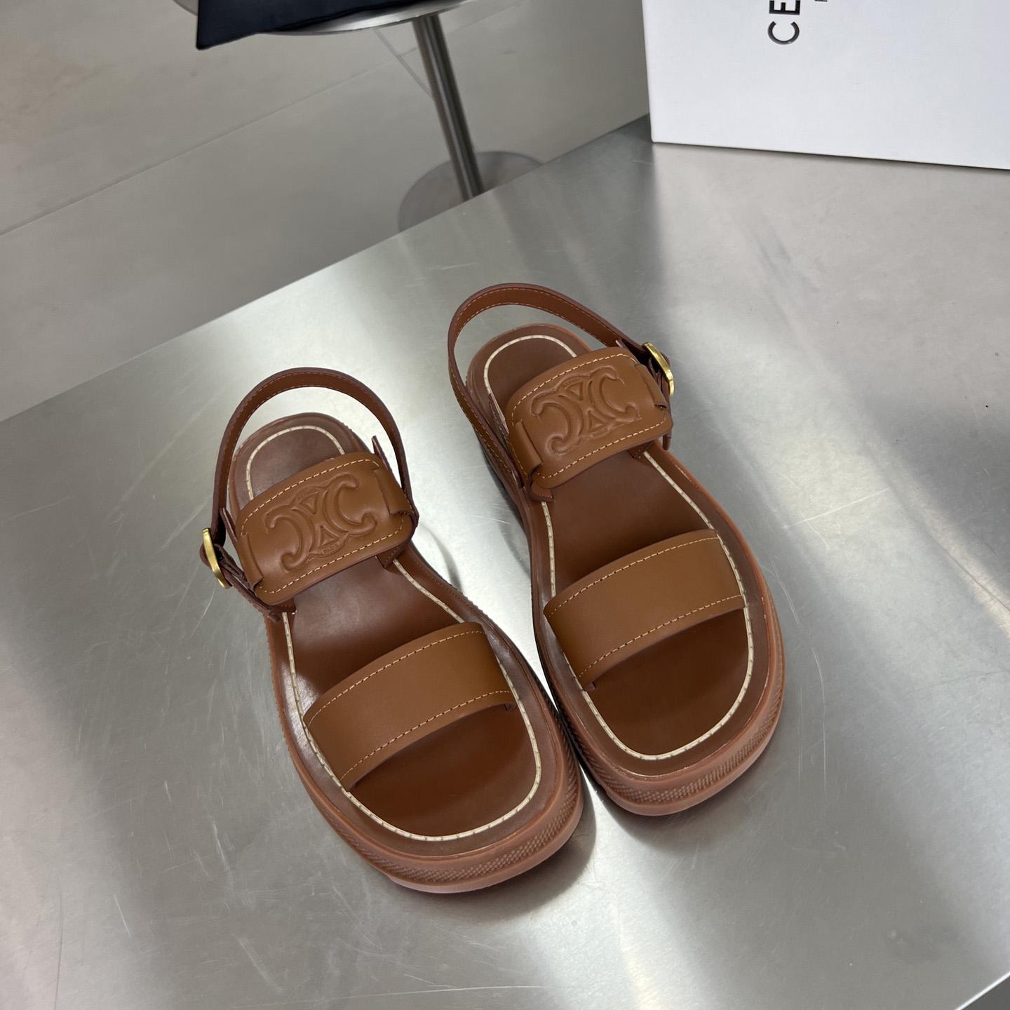 Celine Clea Triomphe Sandal In Vegetable - Tanned Calfskin - FashionPlug