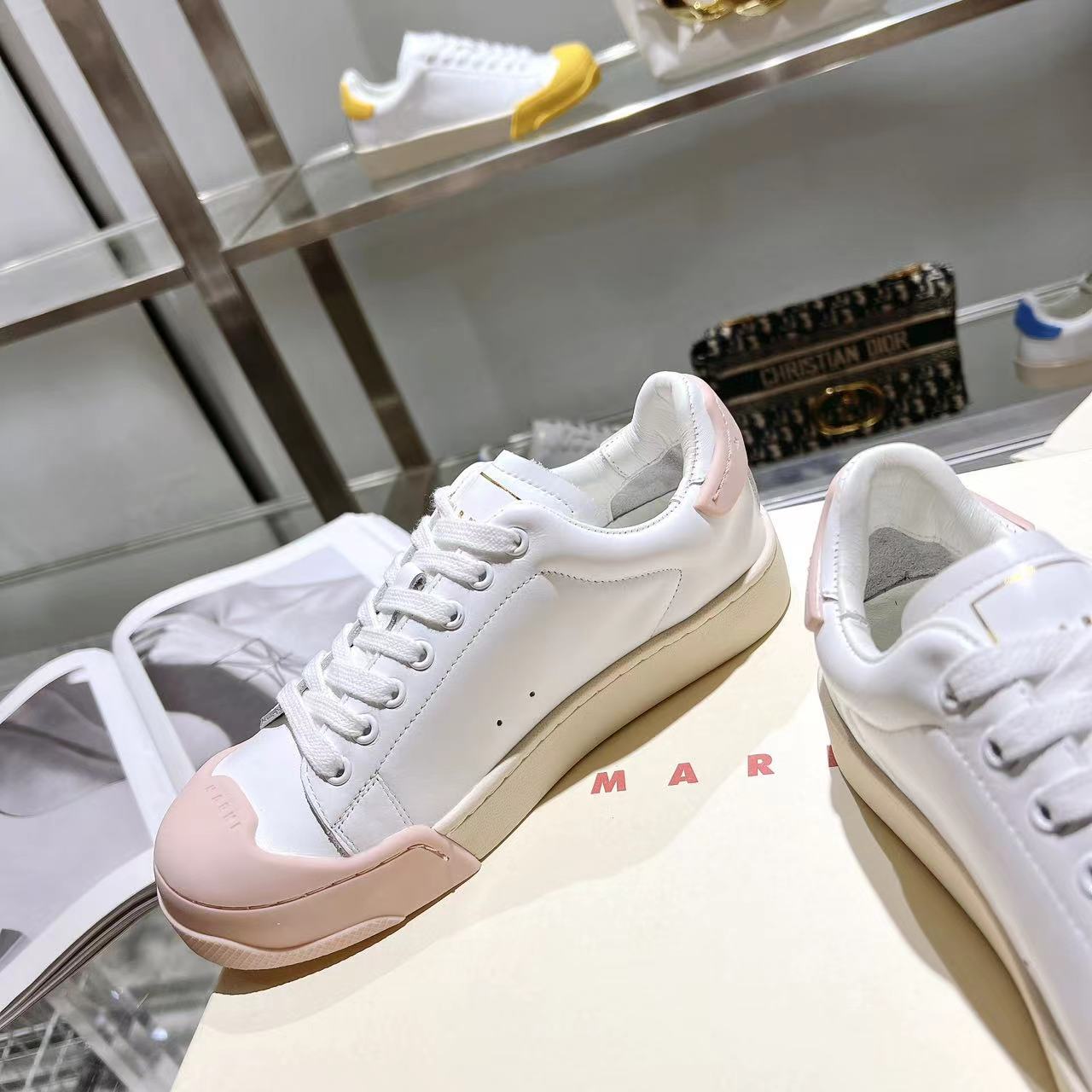 Marni Dada Bumper Sneaker In White And Pink Leather - FashionPlug