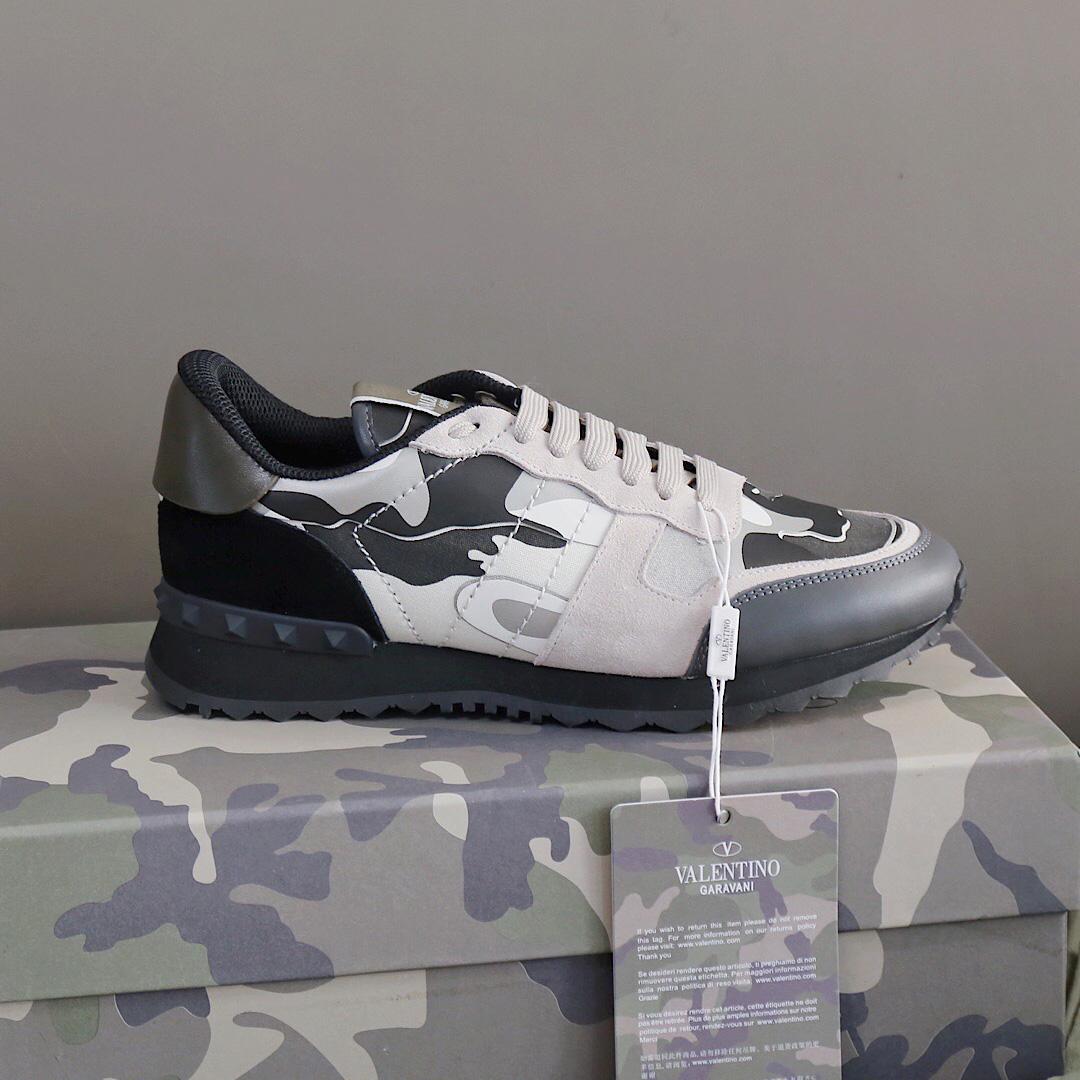 Valenti  Garavani Black & Gray Rockrunner Sneakers - FashionPlug