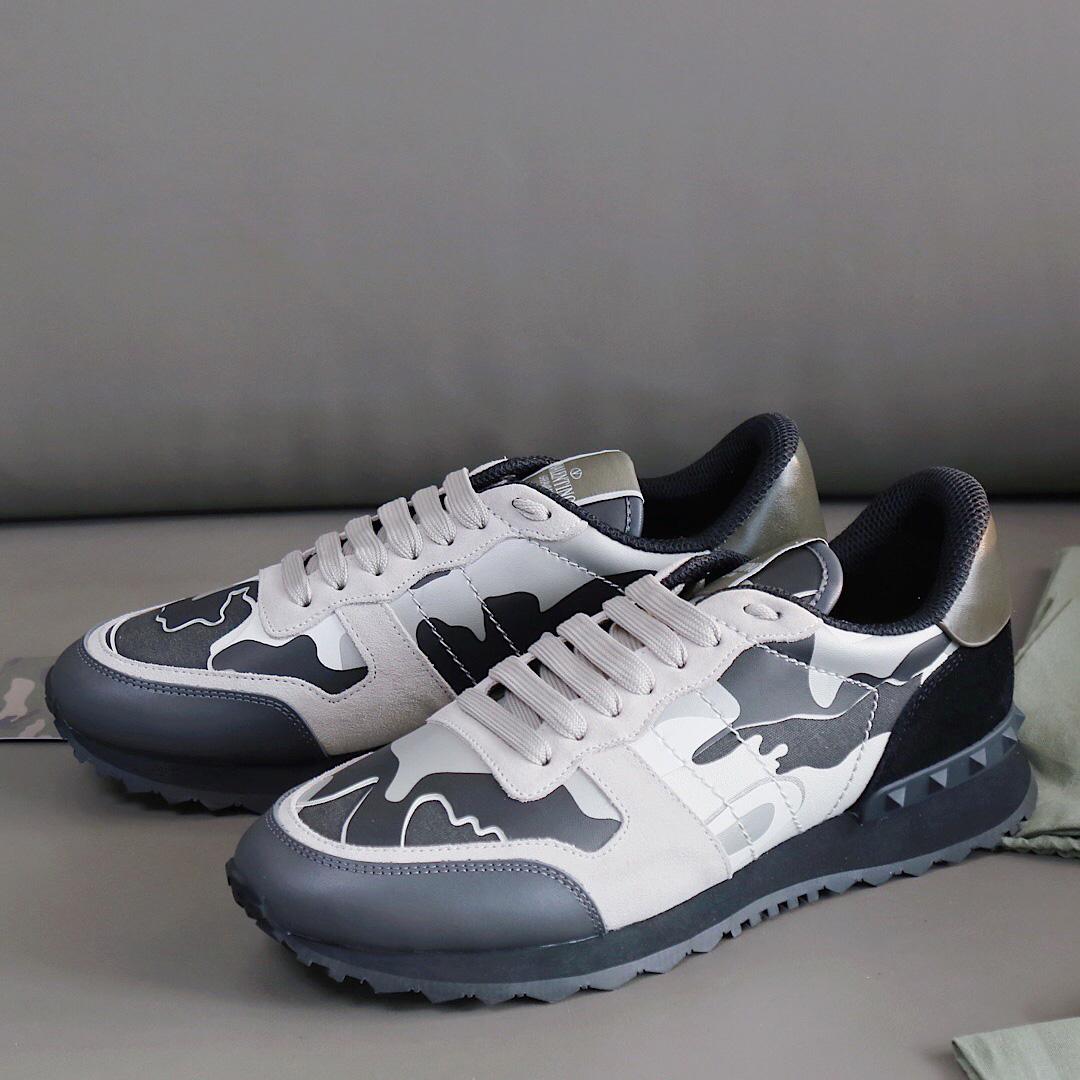 Valenti  Garavani Black & Gray Rockrunner Sneakers - FashionPlug