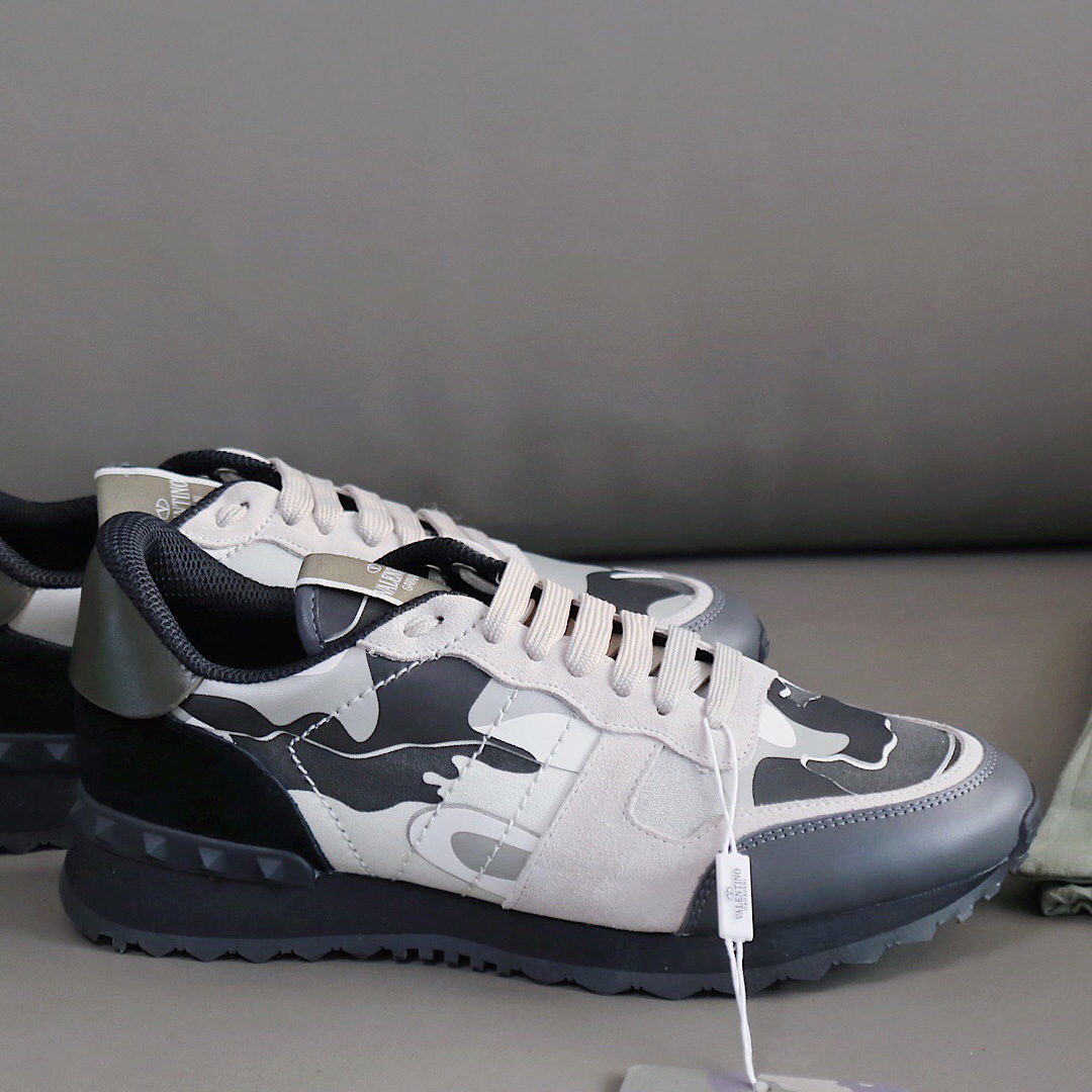 Valenti  Garavani Black & Gray Rockrunner Sneakers - FashionPlug