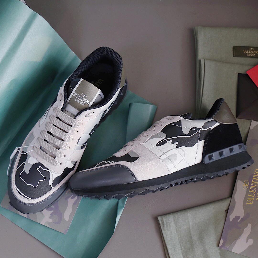 Valenti  Garavani Black & Gray Rockrunner Sneakers - FashionPlug