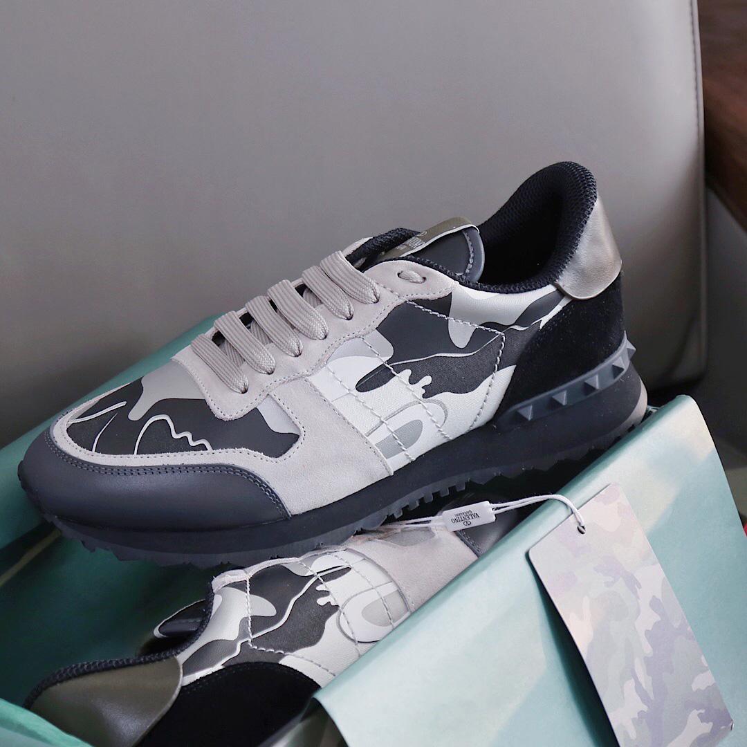 Valenti  Garavani Black & Gray Rockrunner Sneakers - FashionPlug