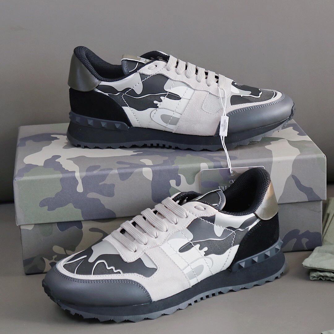 Valenti  Garavani Black & Gray Rockrunner Sneakers - FashionPlug