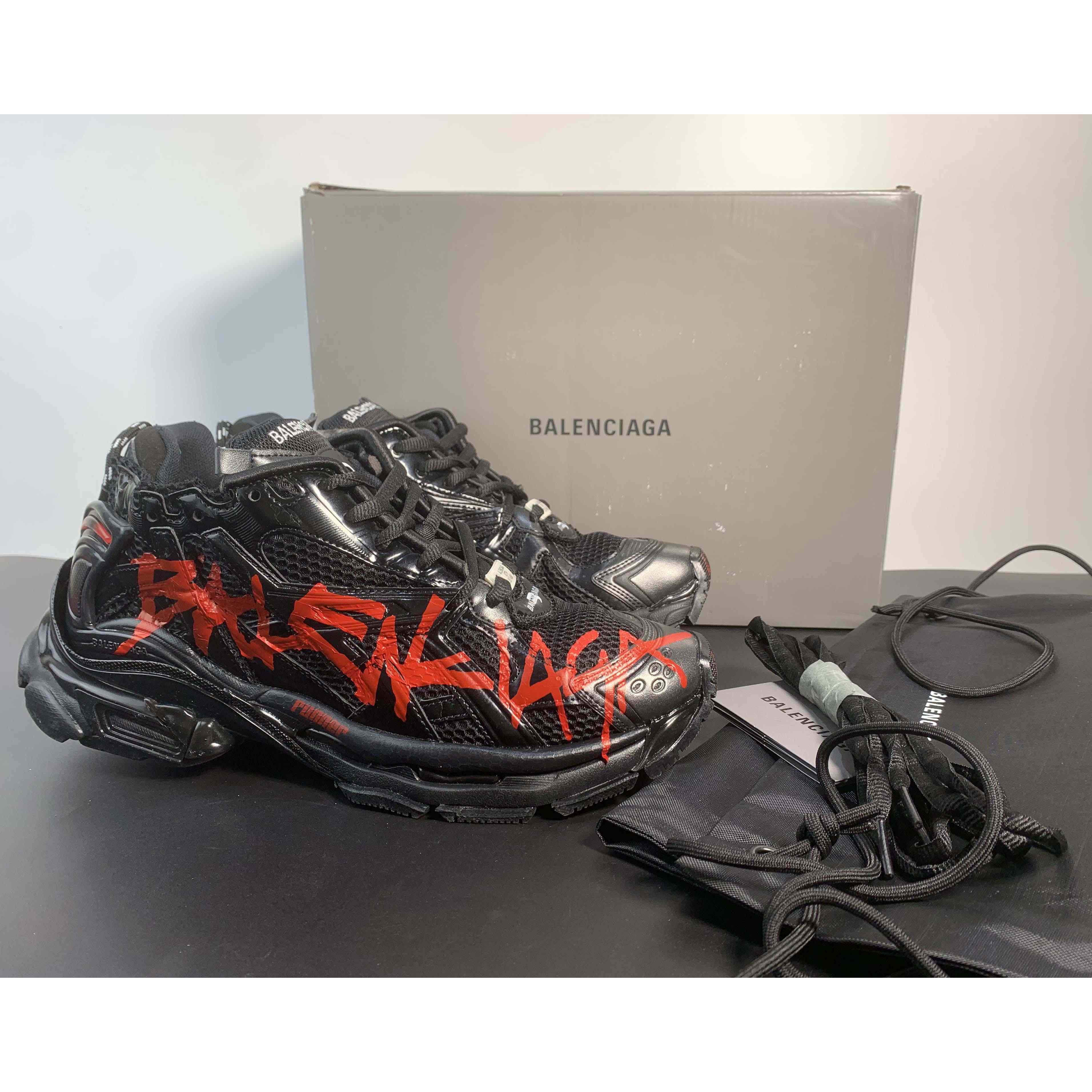 Balenciaga Runner Graffiti Sneaker In Black - FashionPlug