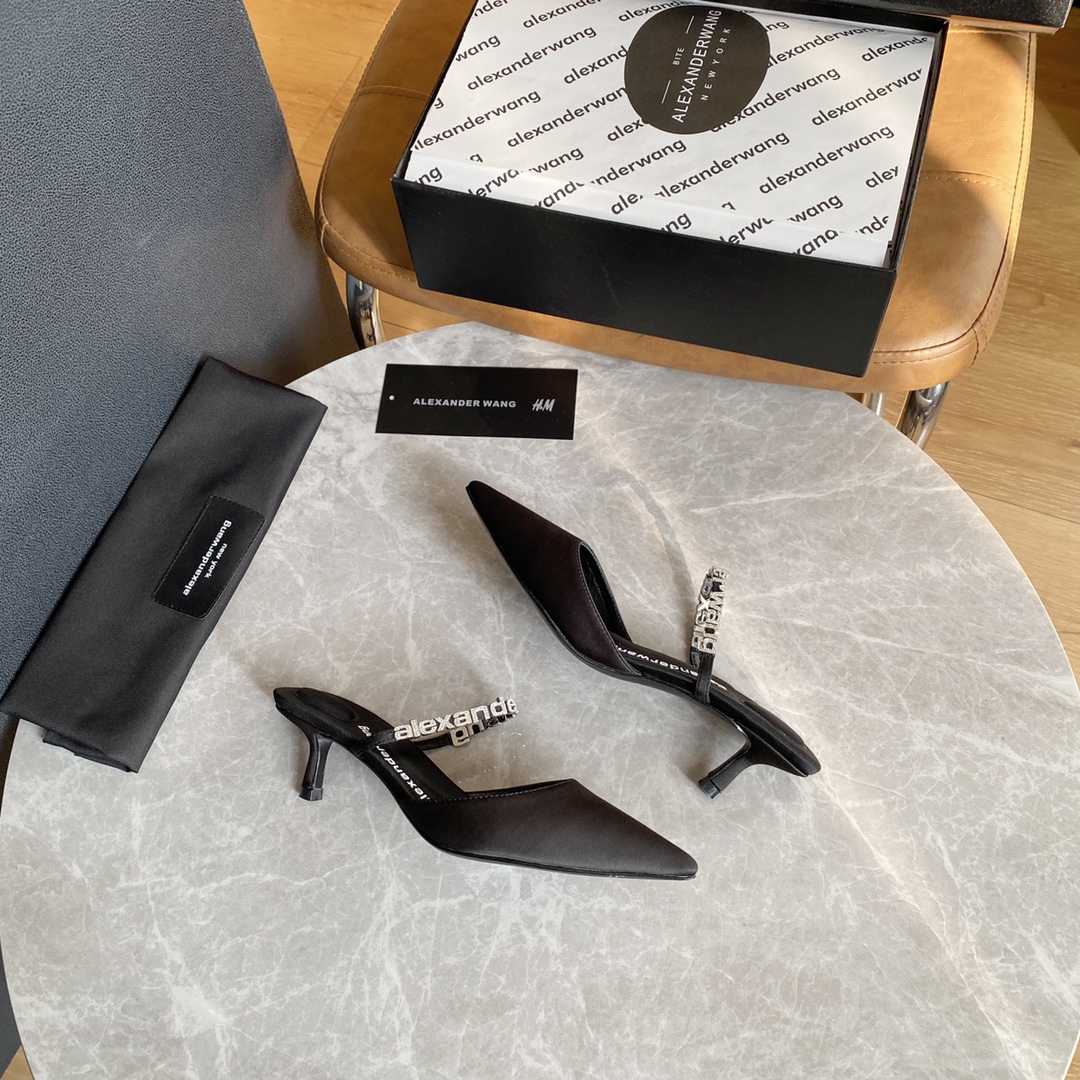 Alexander Wang Delphine 65 Logo Strap Mule In Viscose - FashionPlug