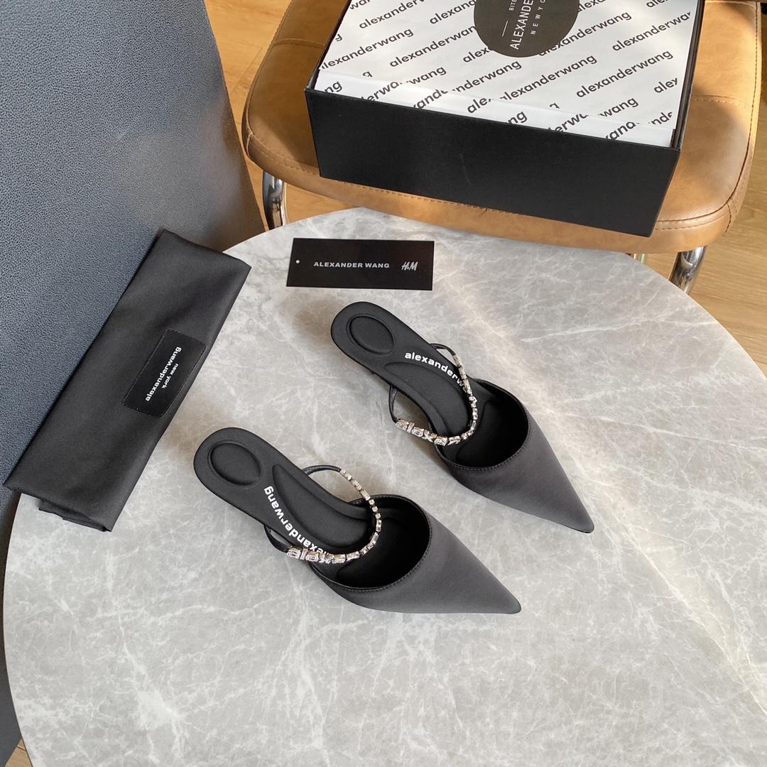 Alexander Wang Delphine 65 Logo Strap Mule In Viscose - FashionPlug