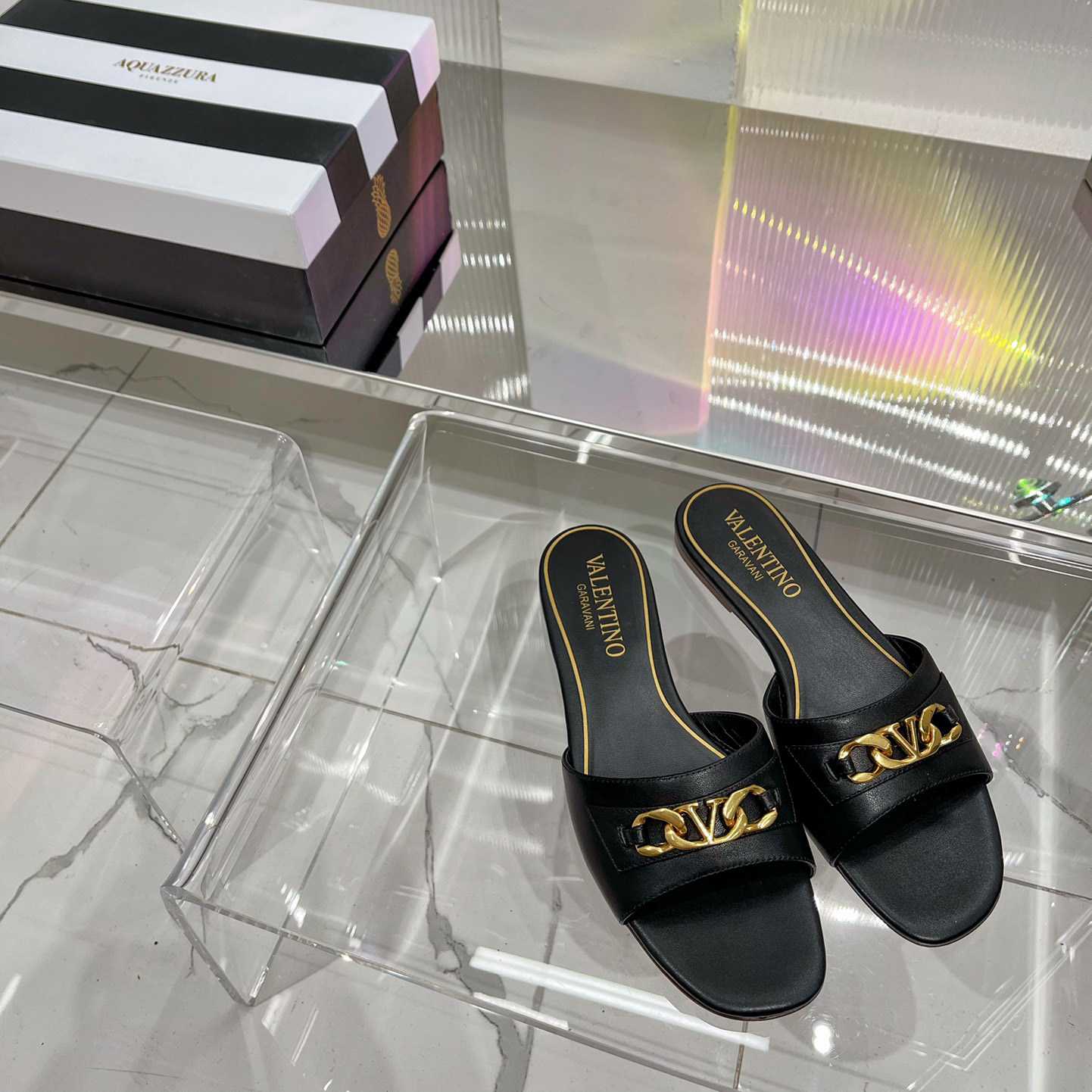 Valenti Garavani VLogo Leather Slides - FashionPlug